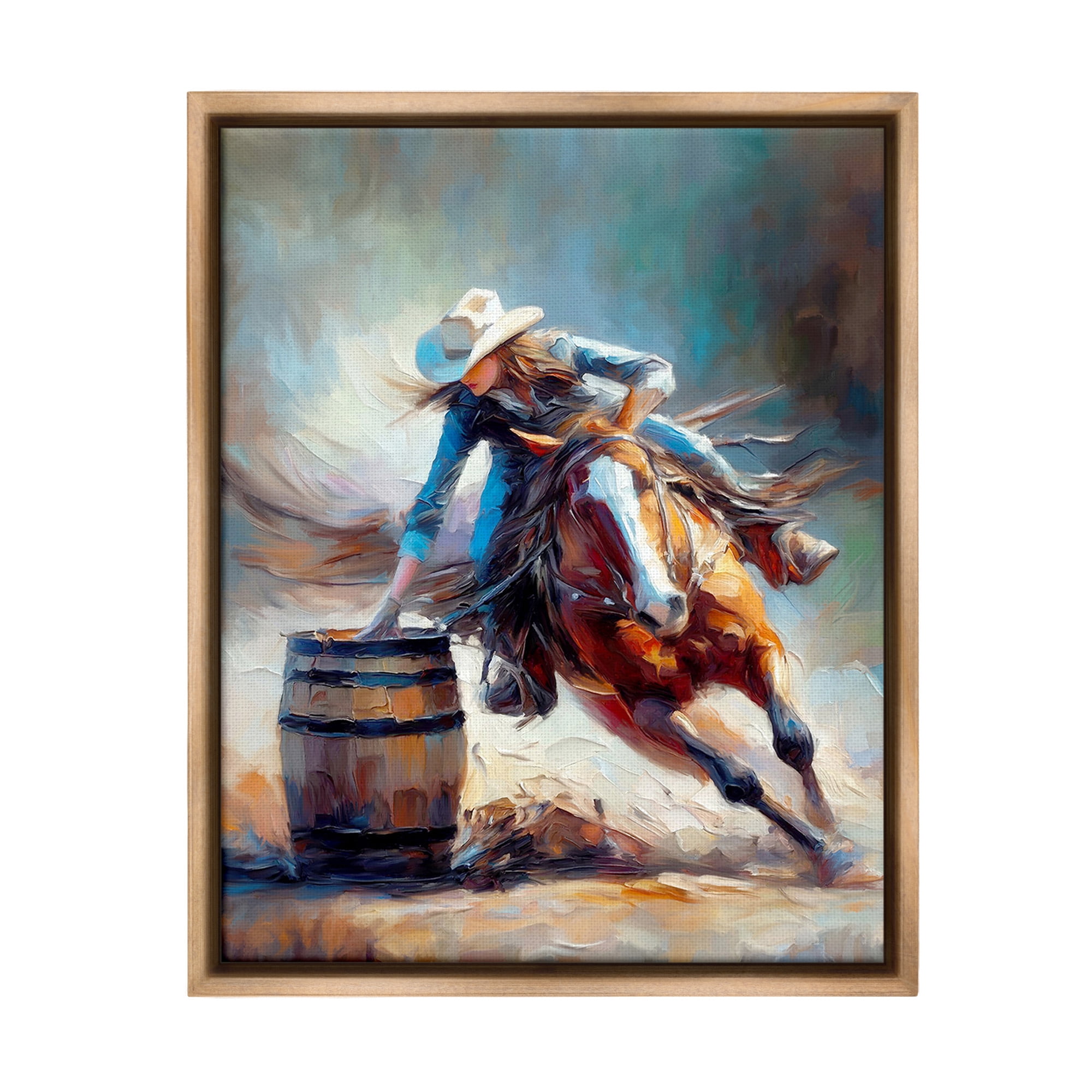 Stupell Industries Racing Rodeo Cowgirl Animals & Insects Painting Brown Floater Framed Canvas Art Print Wall Art, 25 x 31