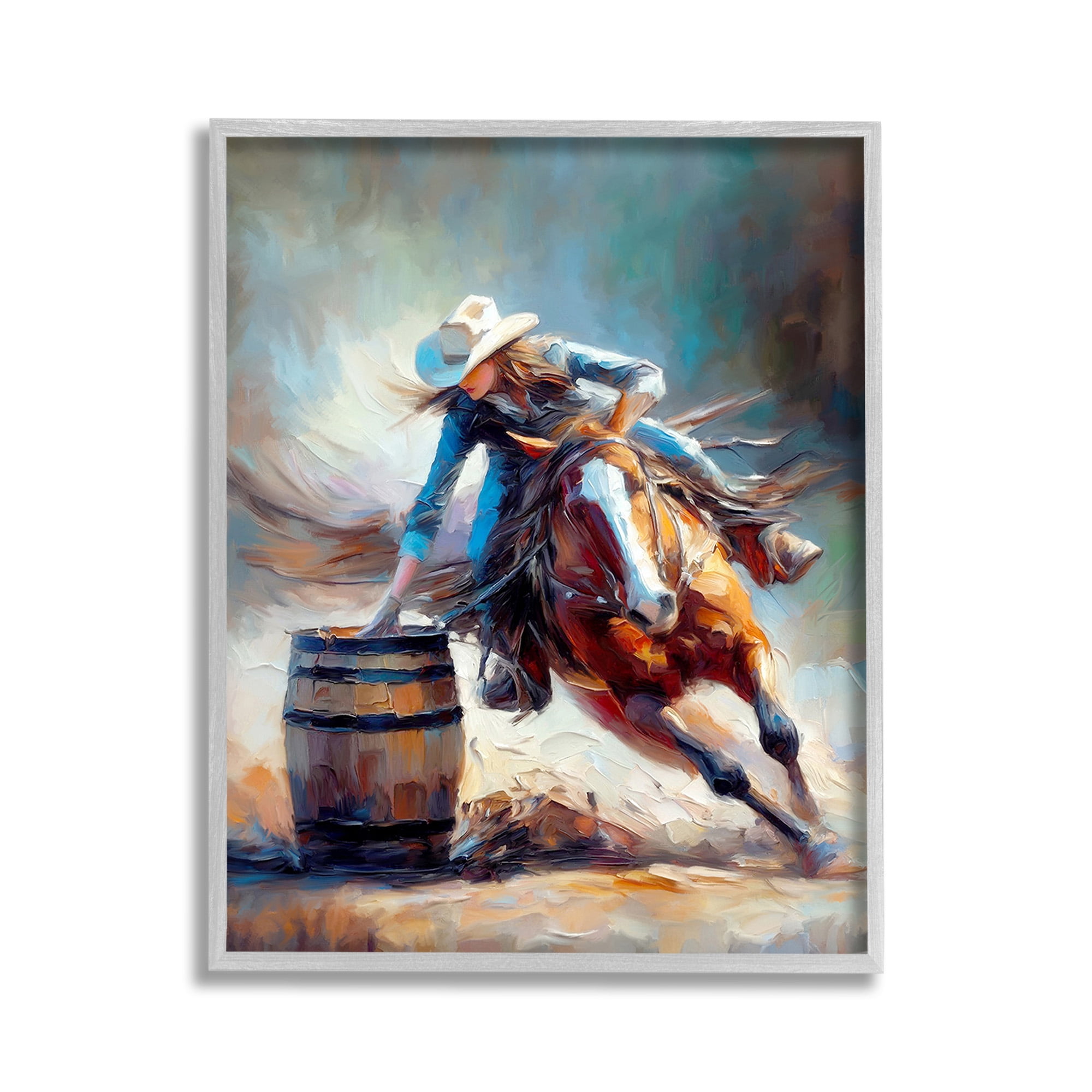 Stupell Industries Racing Rodeo Cowgirl Animals & Insects Painting Gray Framed Art Print Wall Art, 11 x 14