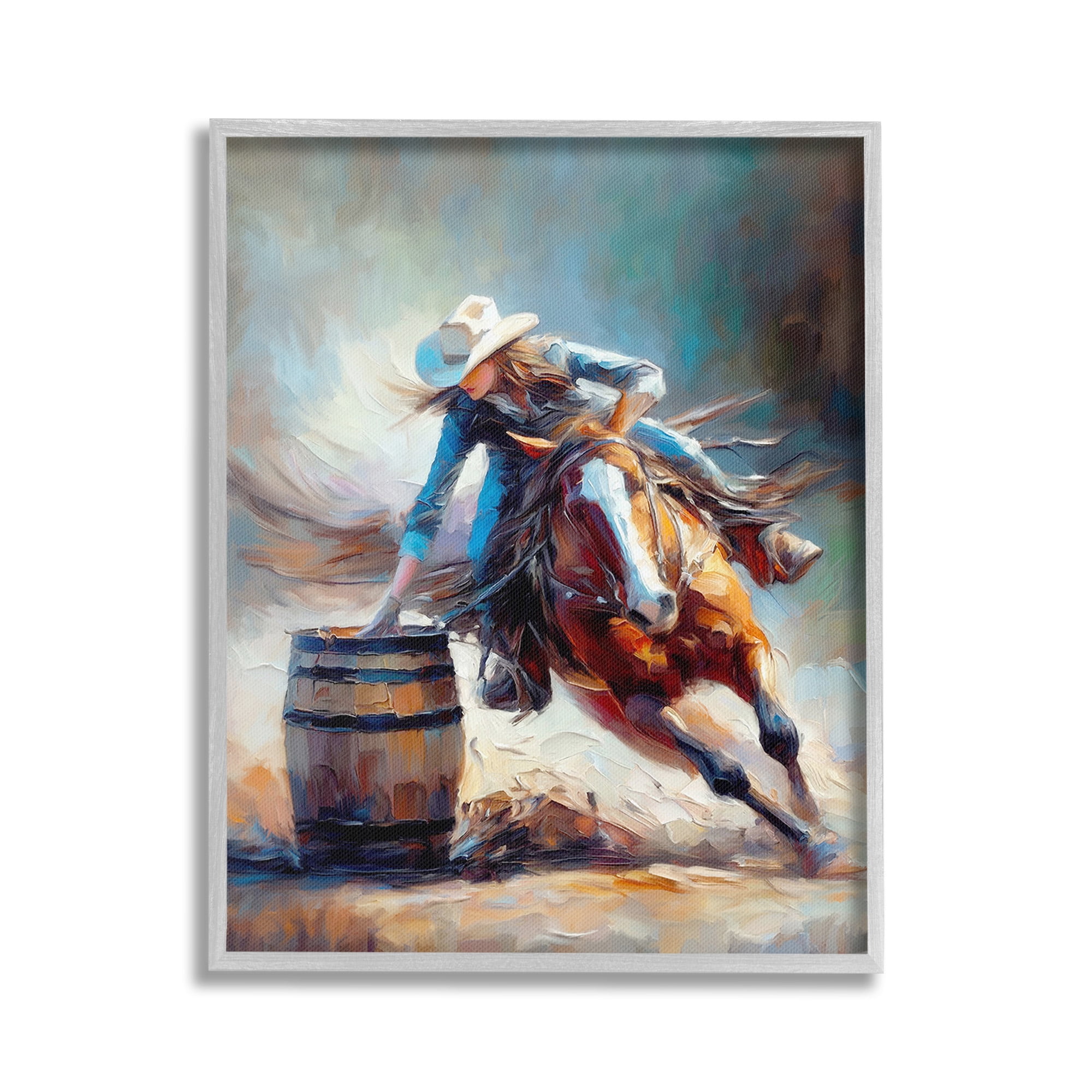 Stupell Industries Racing Rodeo Cowgirl Animals & Insects Painting Gray Framed Art Print Wall Art, 16 x 20