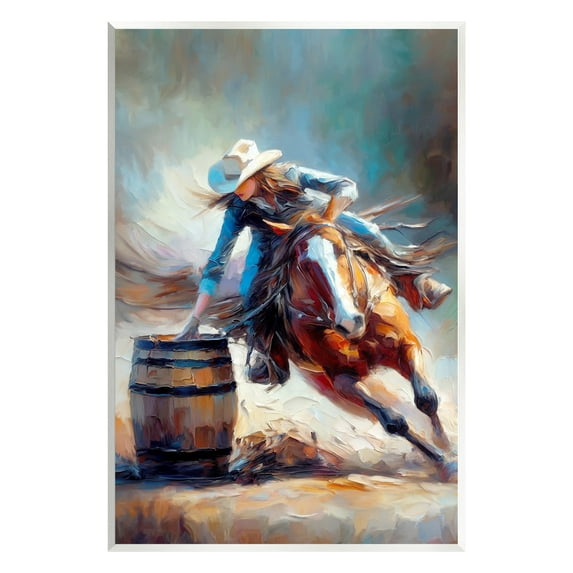 Stupell Industries Racing Rodeo Cowgirl Animals & Insects Painting Unframed Art Print Wall Art, 13 x 19