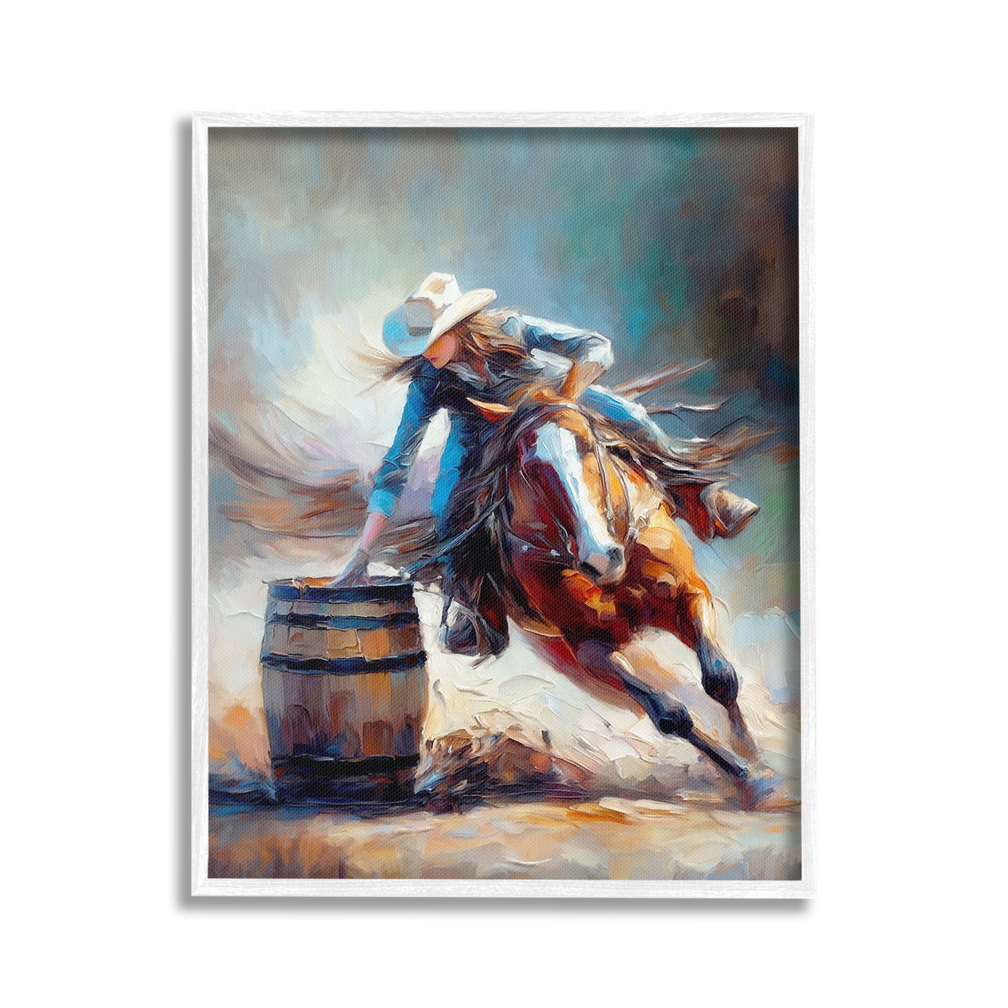 Stupell Industries Racing Rodeo Cowgirl Animals & Insects Painting White Framed Art Print Wall Art, 24 x 30