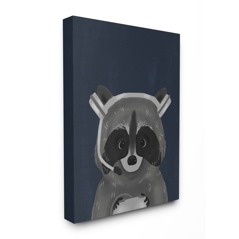 Stupell Industries Racoon with Gaming Headset Children's Blue Grey Animal Canvas Wall Art Design by Daphne Polselli, 24" x 30"
