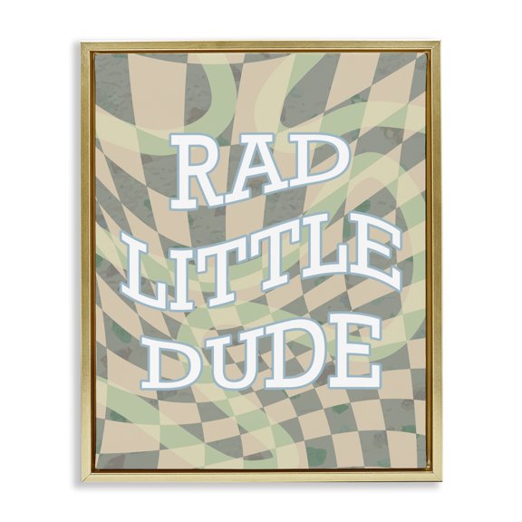 Stupell Industries Contemporary Rad Little Dude Phrase Gold Floating Frame Canvas Art, 25 x 31, by Lil' Rue