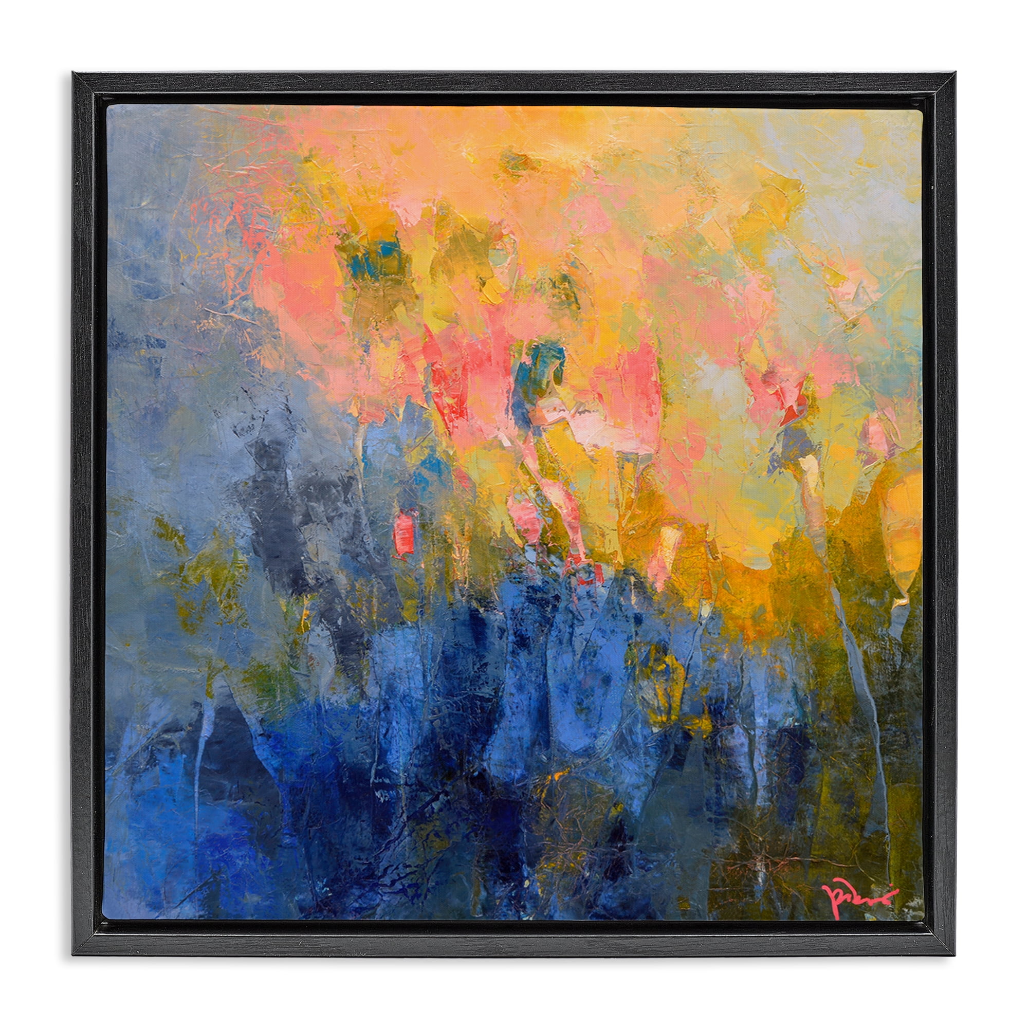 Stupell Industries Radiant Abstract Impression Abstract Painting Black Floater Framed Canvas Art Print Wall Art, 18 x 18