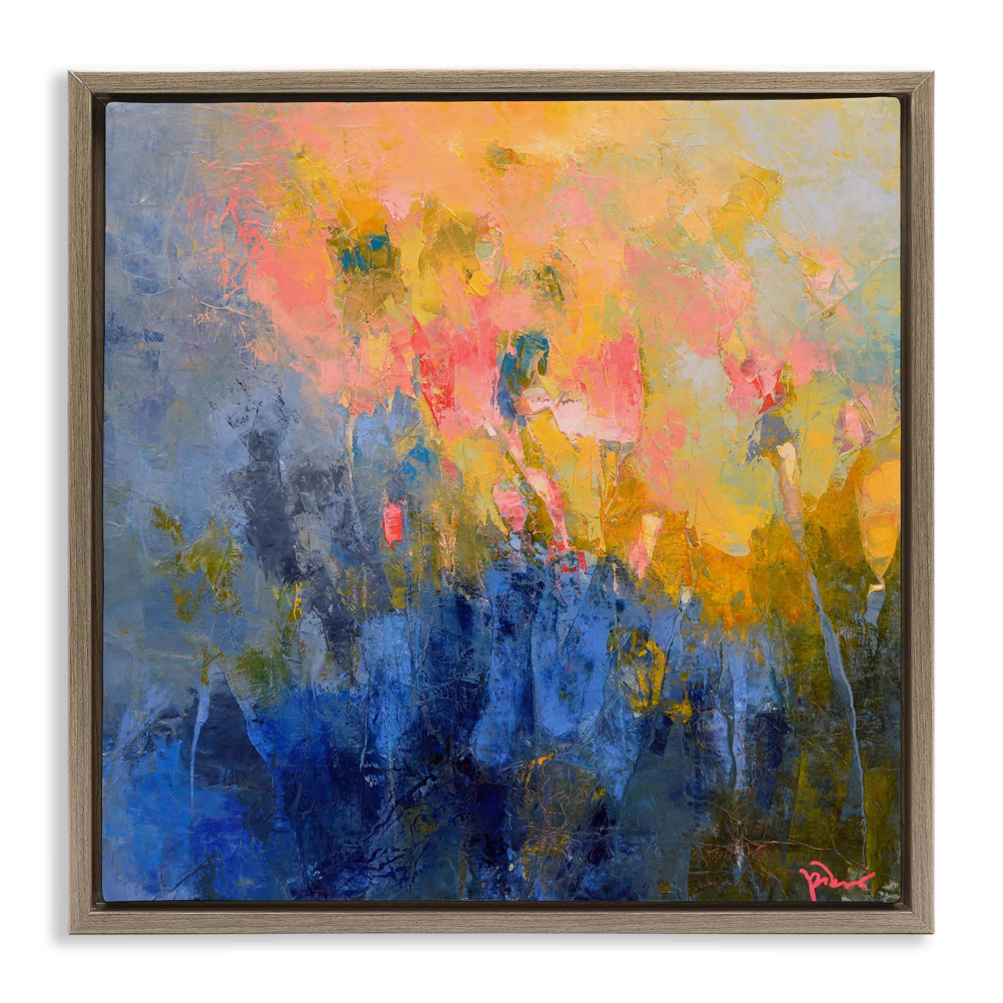 Stupell Industries Radiant Abstract Impression Abstract Painting Brown Floater Framed Canvas Art Print Wall Art, 25 x 25