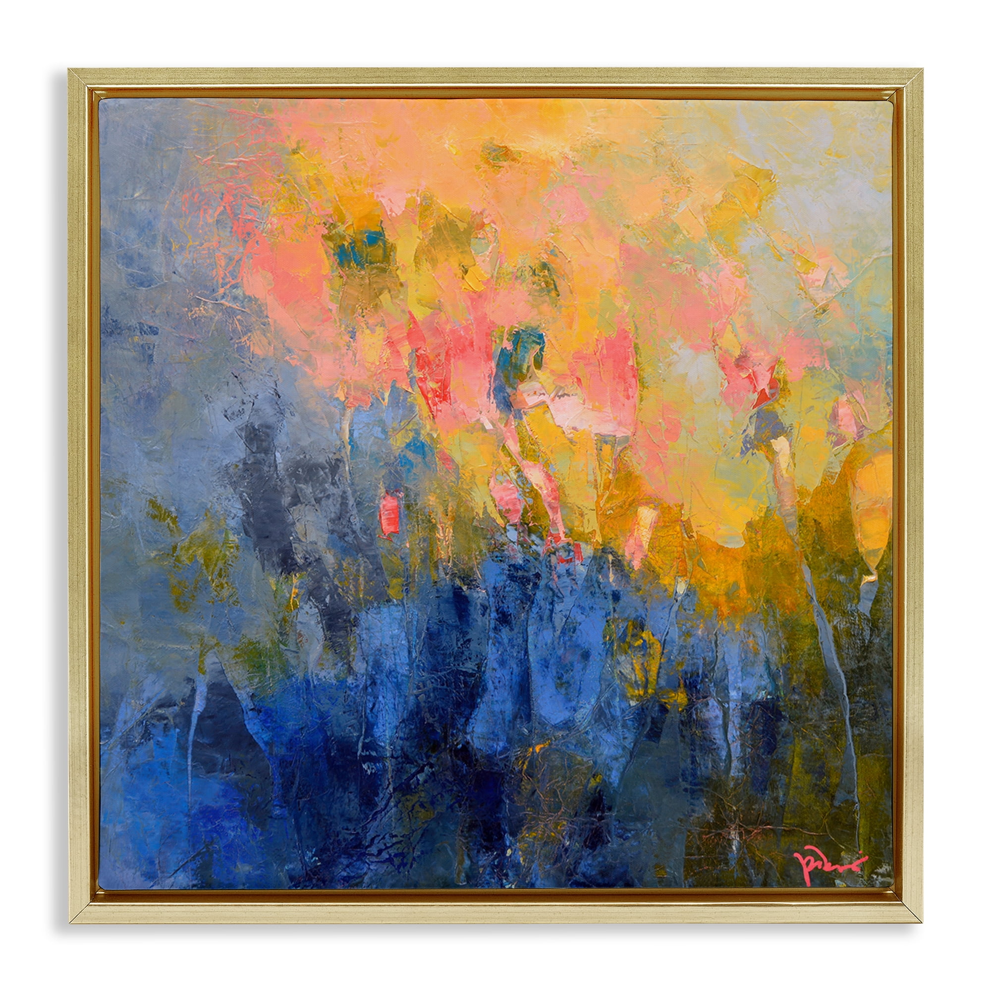 Stupell Industries Radiant Abstract Impression Abstract Painting Gold Floater Framed Canvas Art Print Wall Art, 25 x 25