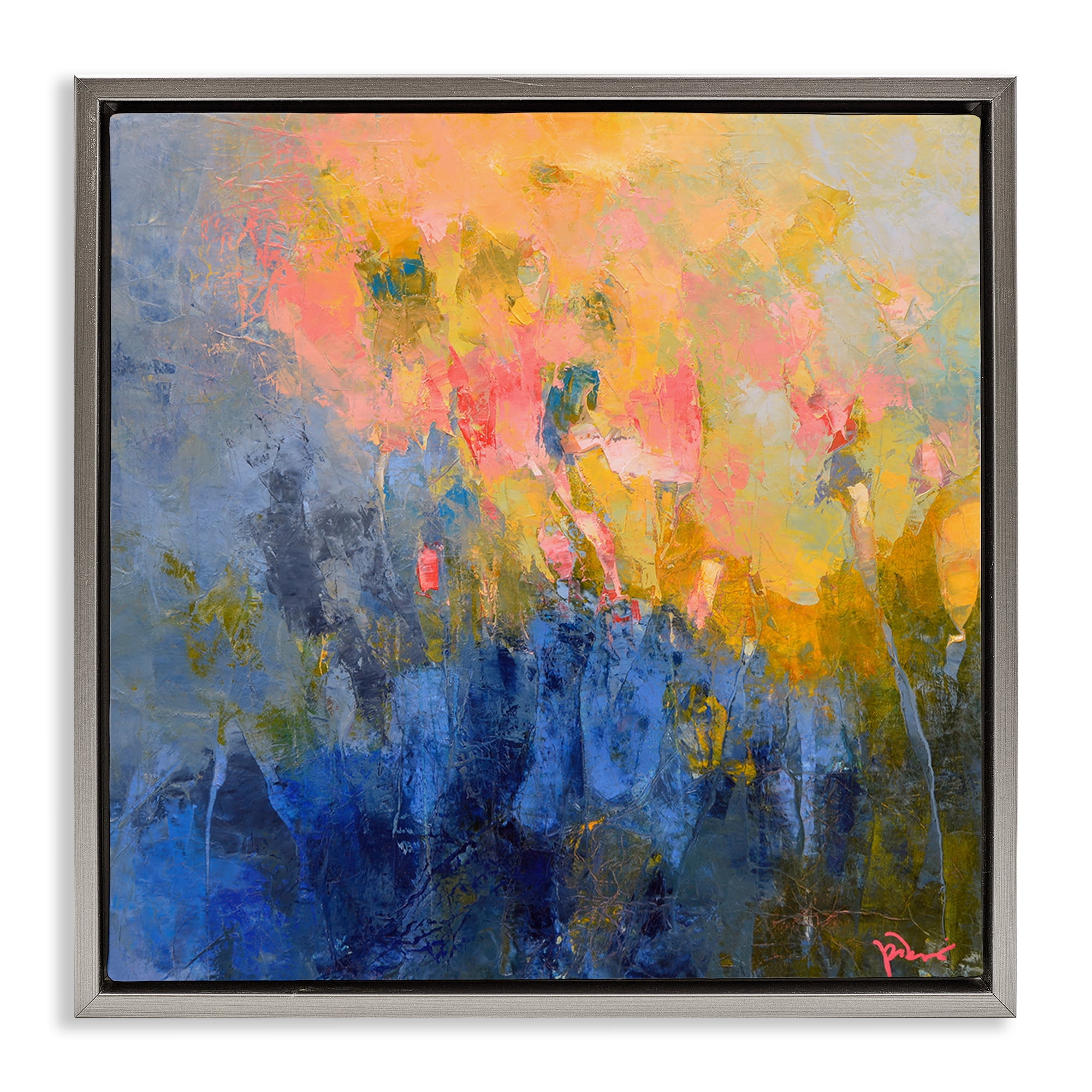 Stupell Industries Radiant Abstract Impression Abstract Painting Gray Floater Framed Canvas Art Print Wall Art, 18 x 18