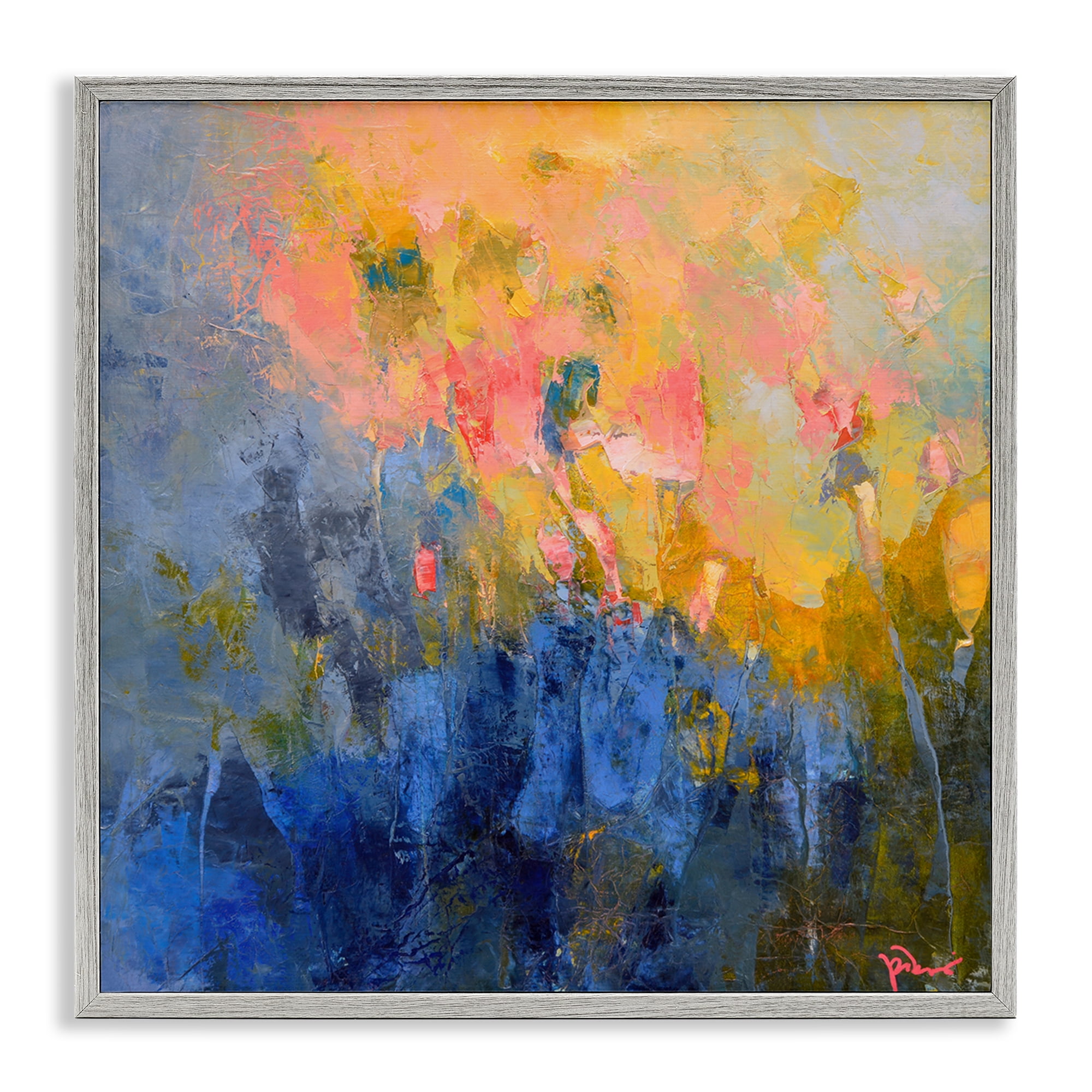 Stupell Industries Radiant Abstract Impression Abstract Painting Gray Framed Art Print Wall Art, 24 x 24