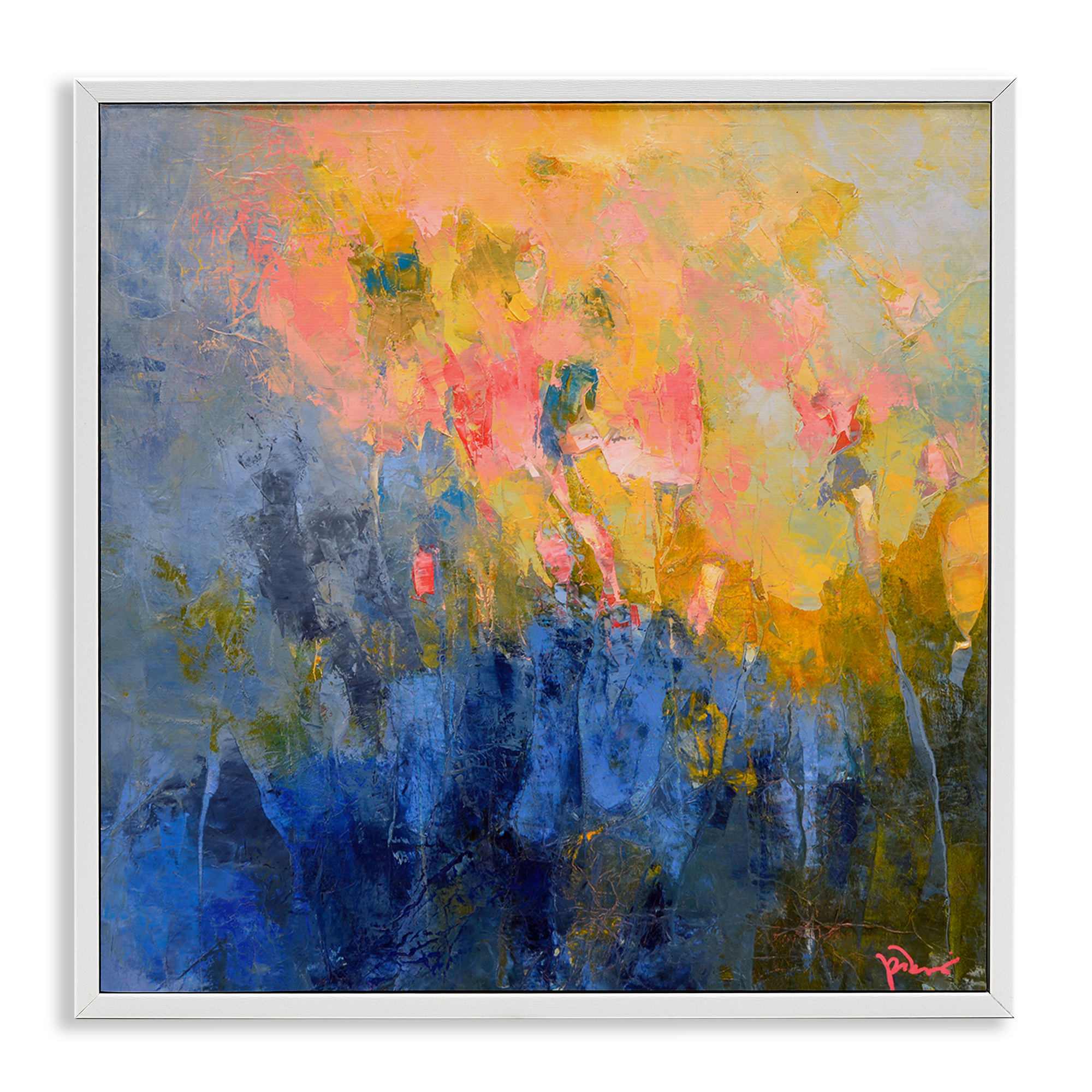 Stupell Industries Radiant Abstract Impression Abstract Painting White Framed Art Print Wall Art, 12 x 12