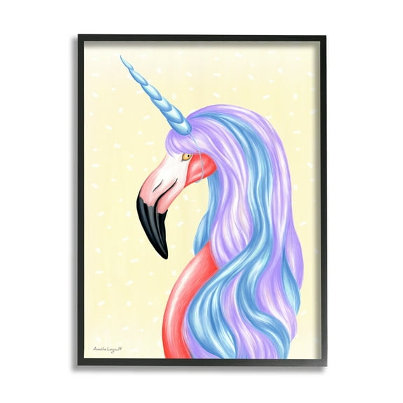 Stupell Industries Radiant Flamingo Bird Pastel Unicorn Horn Hair Graphic Art Black Framed Art Print Wall Art, Design by Amelie Legault