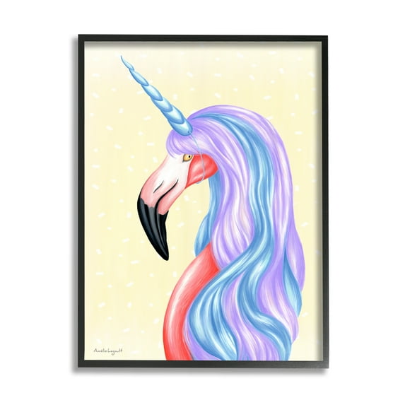 Stupell Industries Radiant Flamingo Bird Pastel Unicorn Horn Hair Graphic Art Black Framed Art Print Wall Art, Design by Amelie Legault