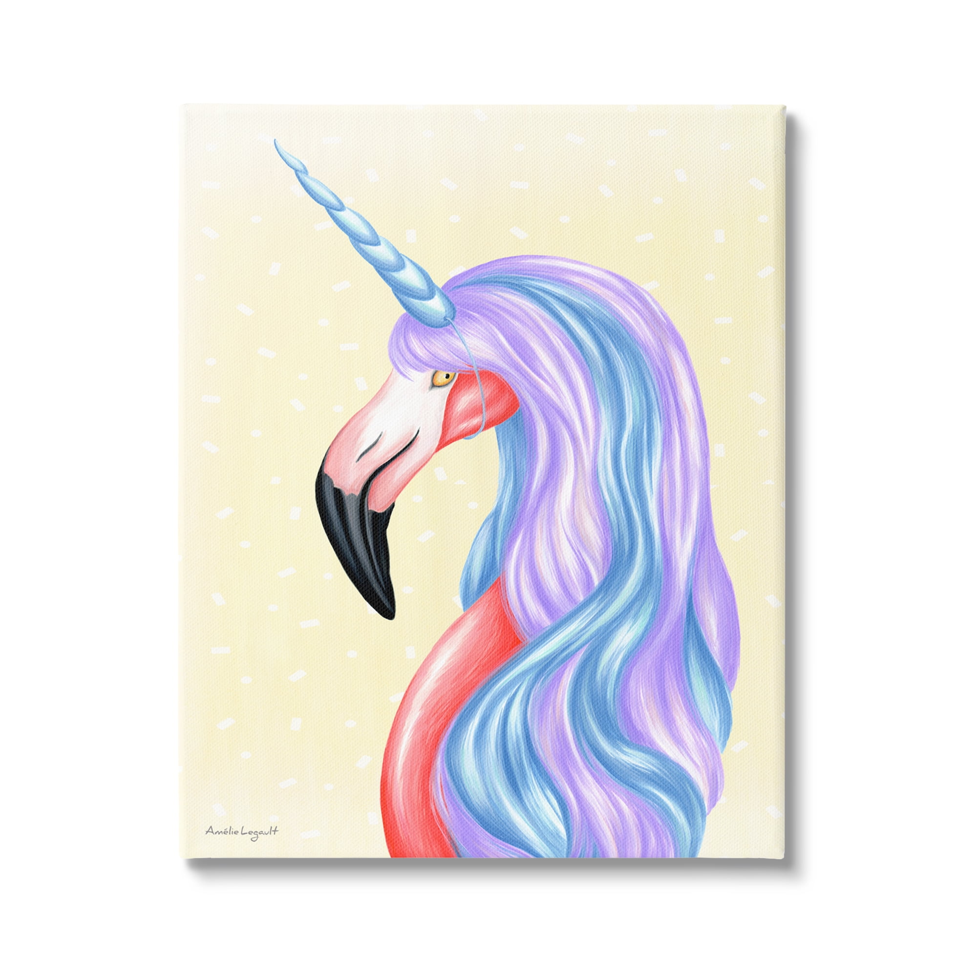 Stupell Industries Radiant Flamingo Bird Pastel Unicorn Horn Hair Graphic Art Gallery Wrapped Canvas Print Wall Art, Design by Amelie Legault
