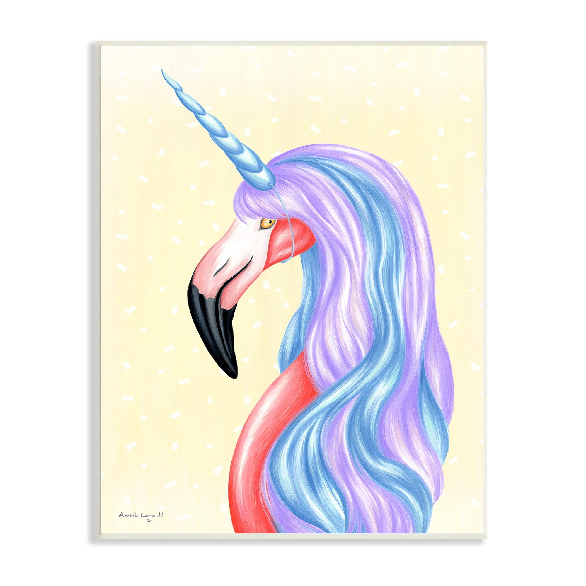 Stupell Industries Radiant Flamingo Bird Pastel Unicorn Horn Hair Graphic Art Unframed Art Print Wall Art, Design by Amelie Legault