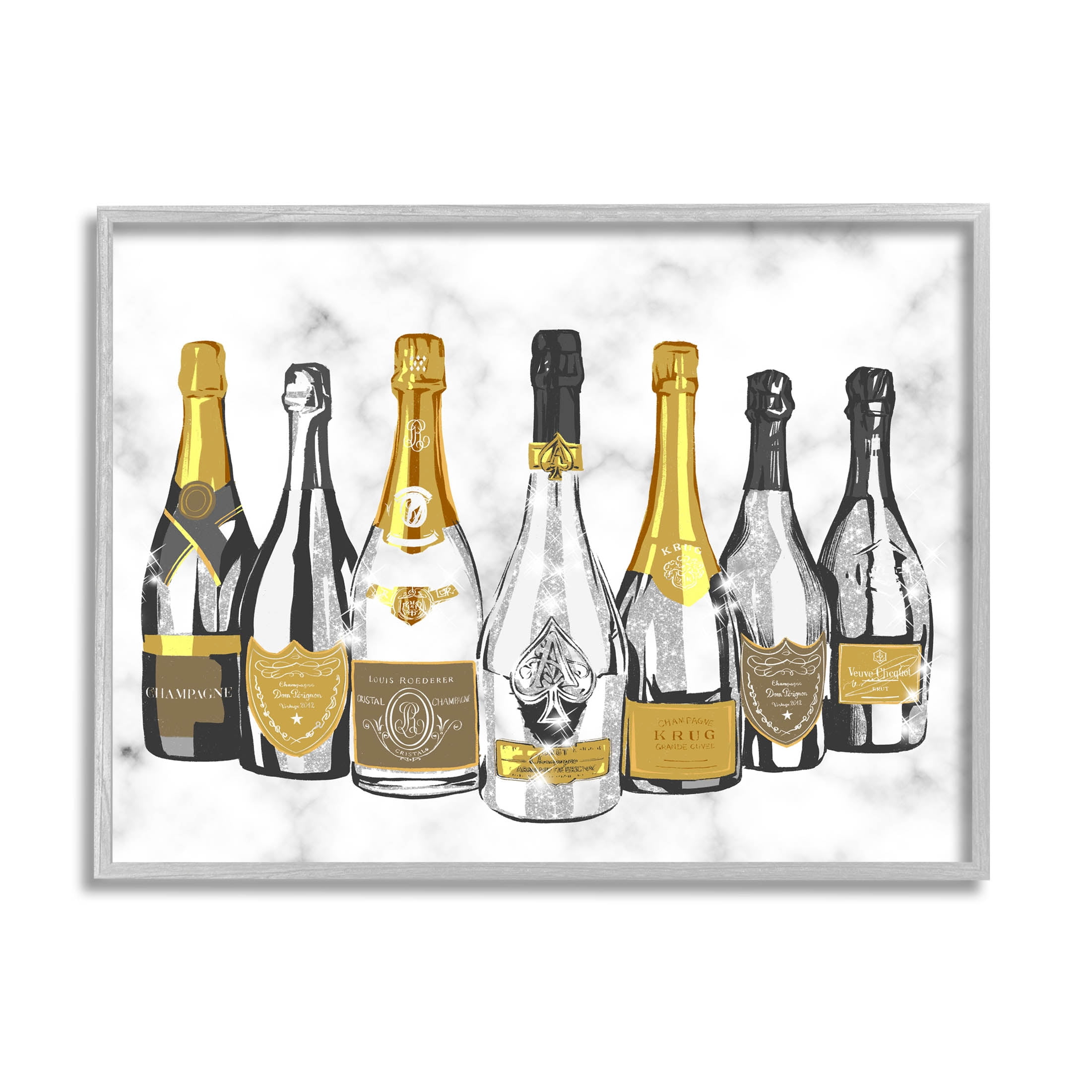 Stupell Industries Radiant Glam Twinkle Champagne Bottles Graphic Art Gray Framed Art Print Wall Art, Design by Ziwei Li