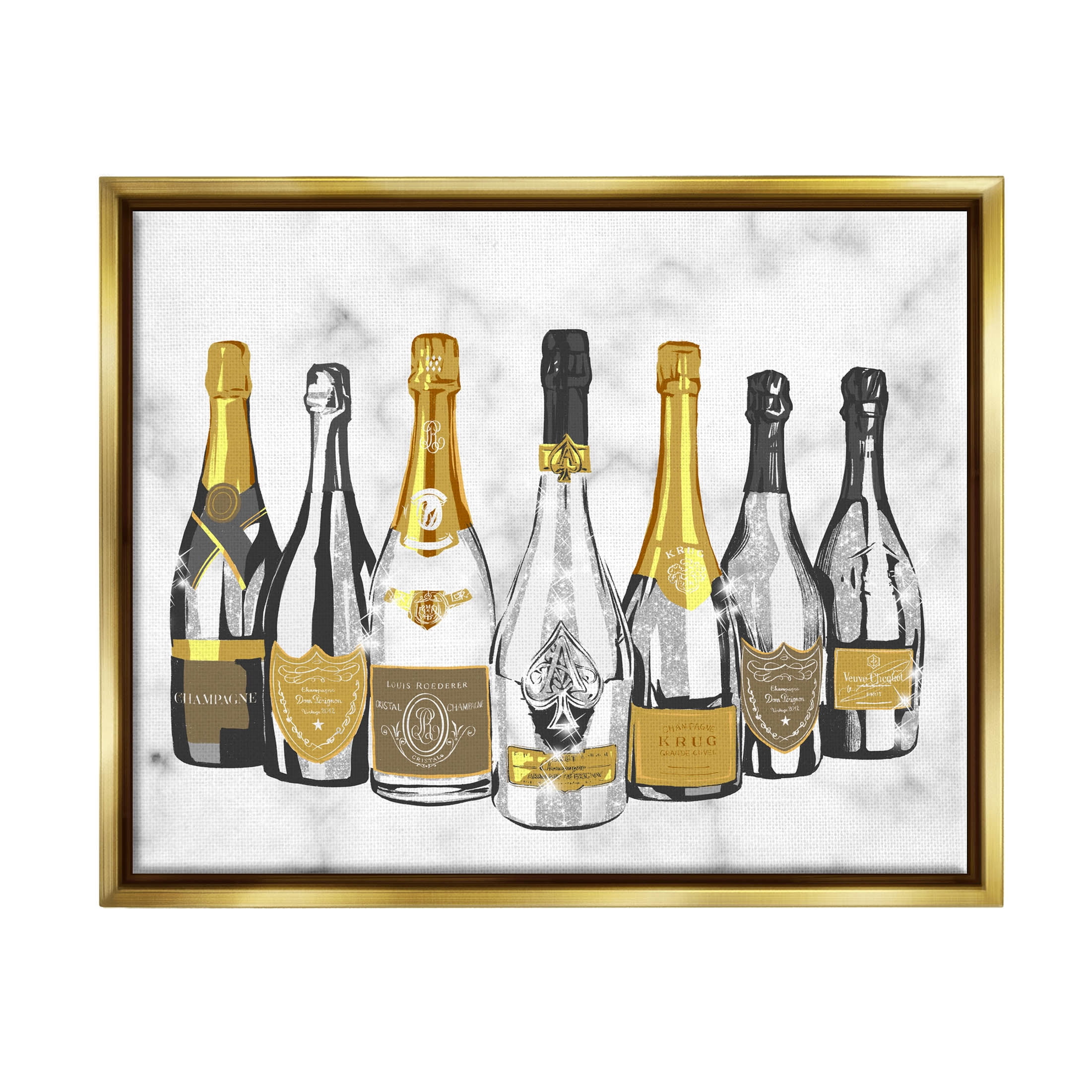 Stupell Industries Radiant Glam Twinkle Champagne Bottles Graphic Art Metallic Gold Floating Framed Canvas Print Wall Art, Design by Ziwei Li
