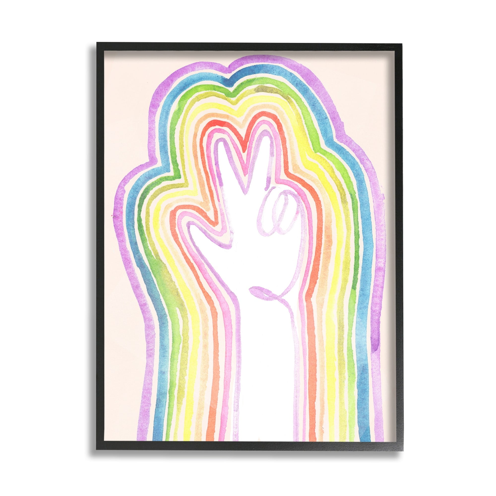 Stupell Industries Radiant Peace Sign Rainbow Whimsical Linework Black Framed by Jennifer Paxton Parker