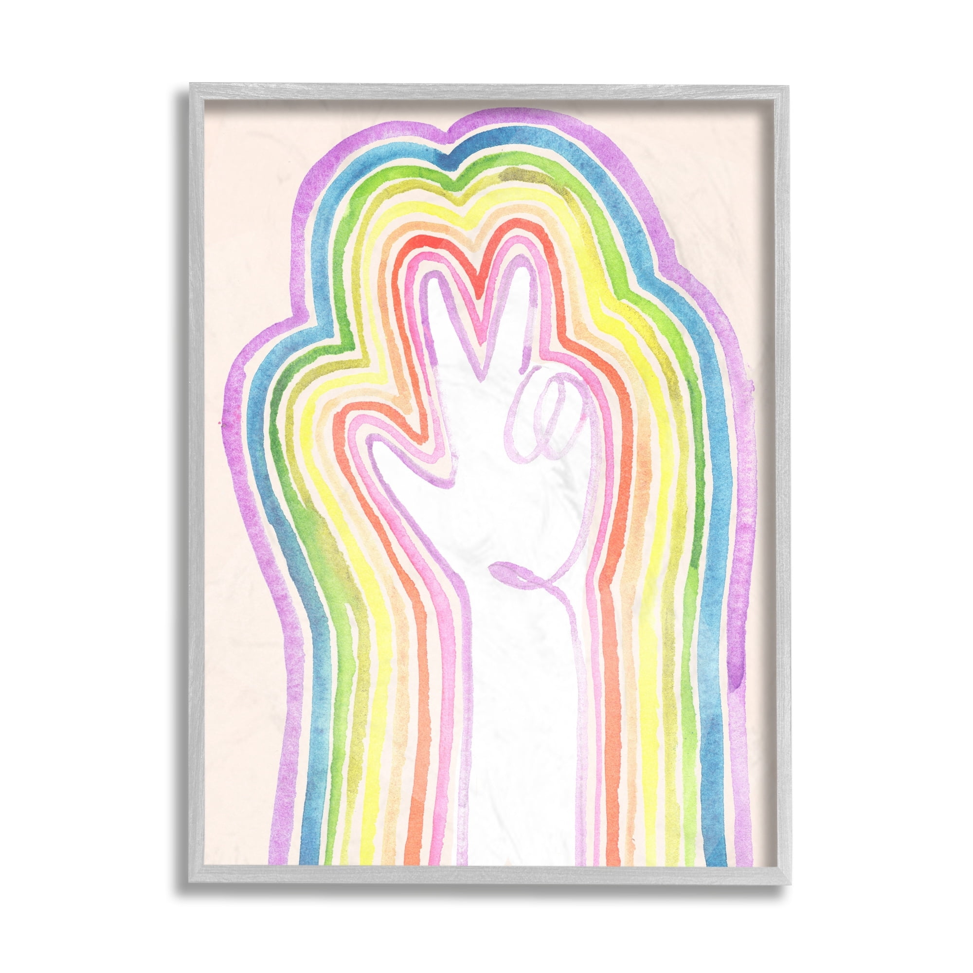 Stupell Industries Radiant Peace Sign Rainbow Whimsical Linework Grey Framed byJennifer Paxton Parker