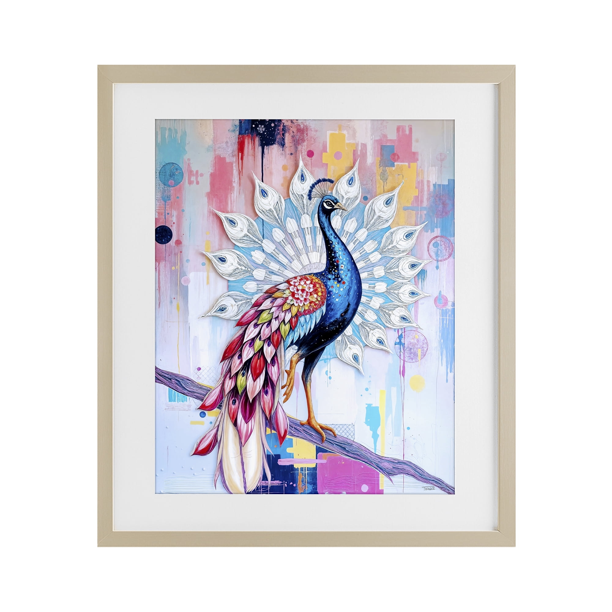 Stupell Industries Radiant Peacock on Branch Birch Framed Print Under Glass, design by Tabz Jones