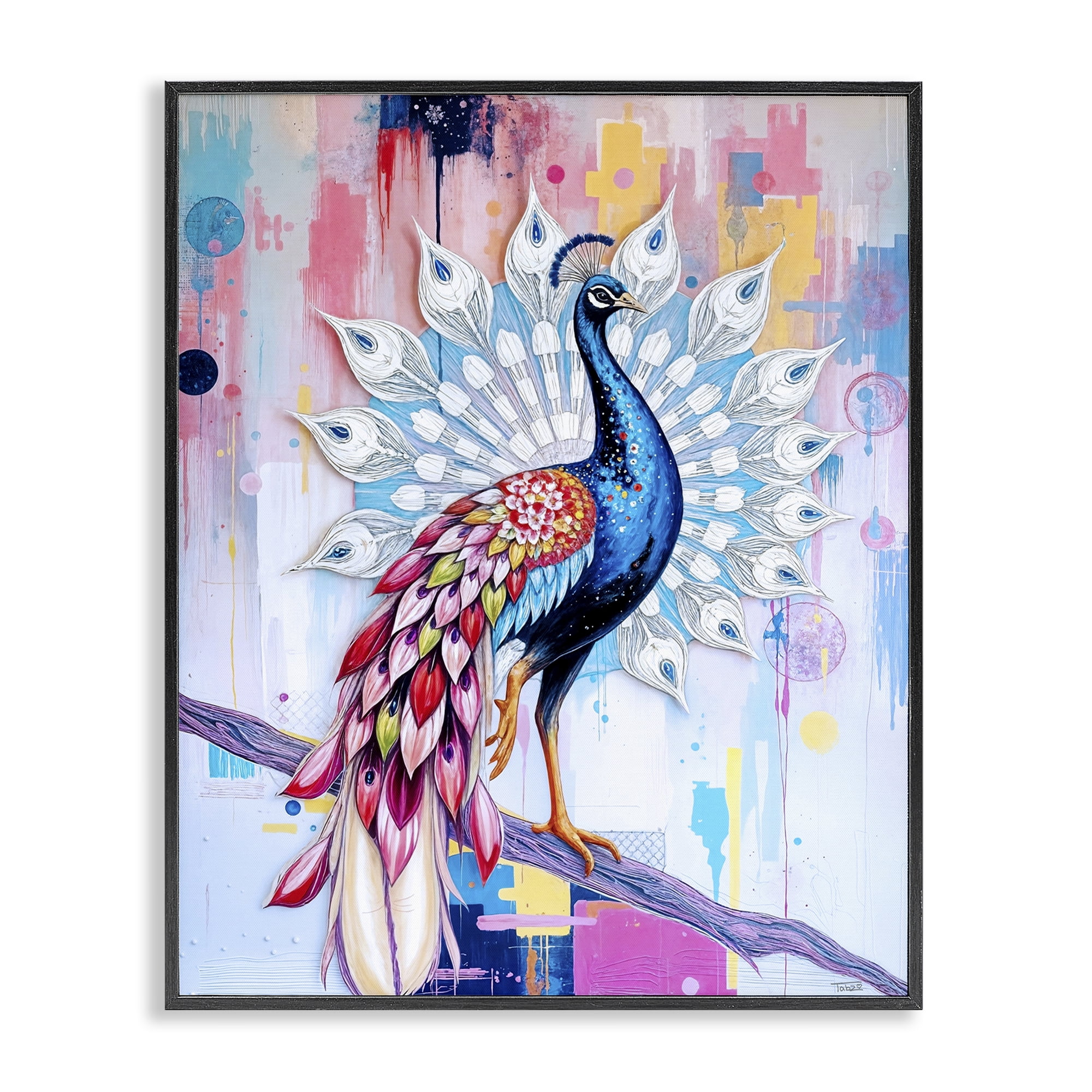 Stupell Industries Radiant Peacock on Branch Black Framed Giclee Art, design by Tabz Jones
