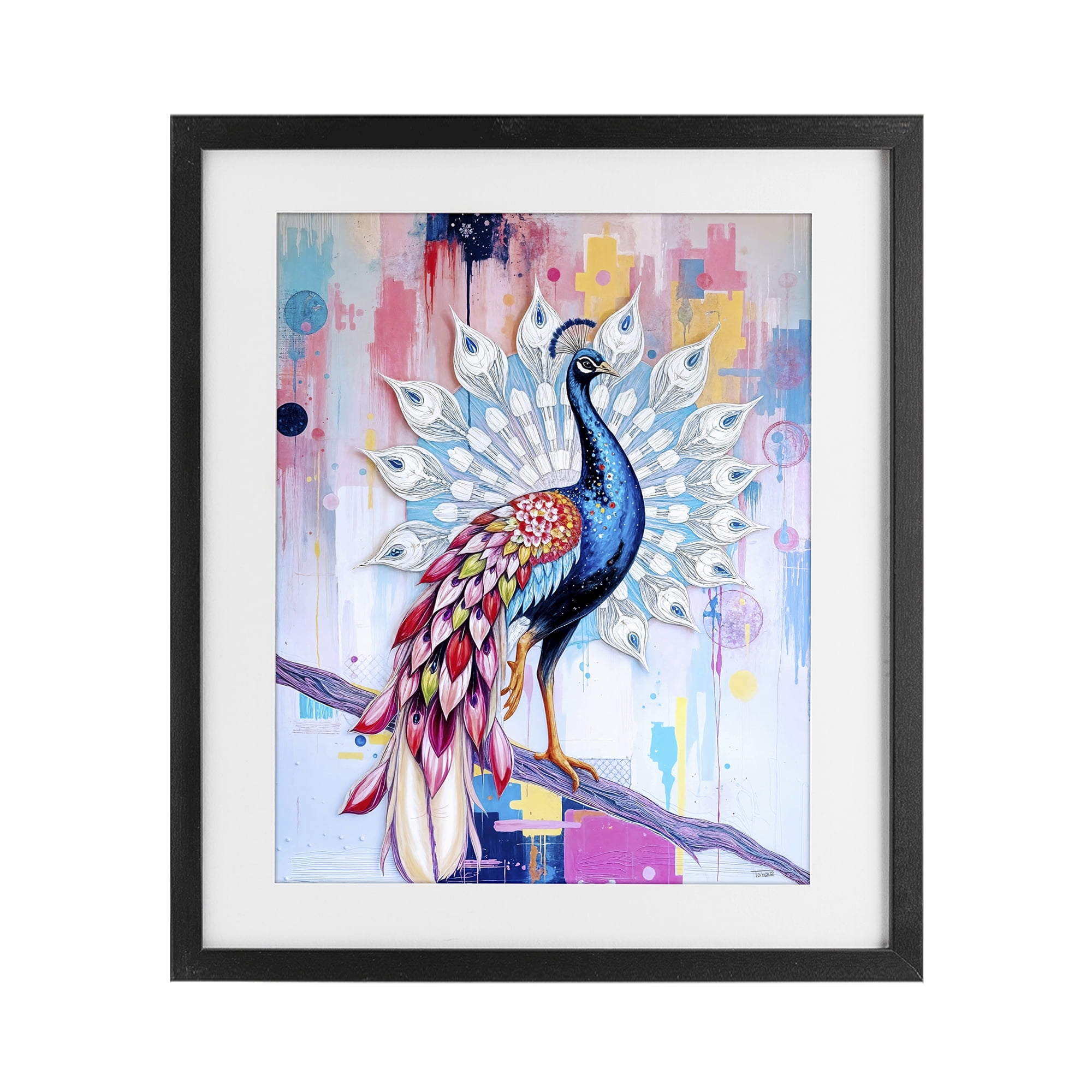 Stupell Industries Radiant Peacock on Branch Black Framed Print Under Glass, design by Tabz Jones