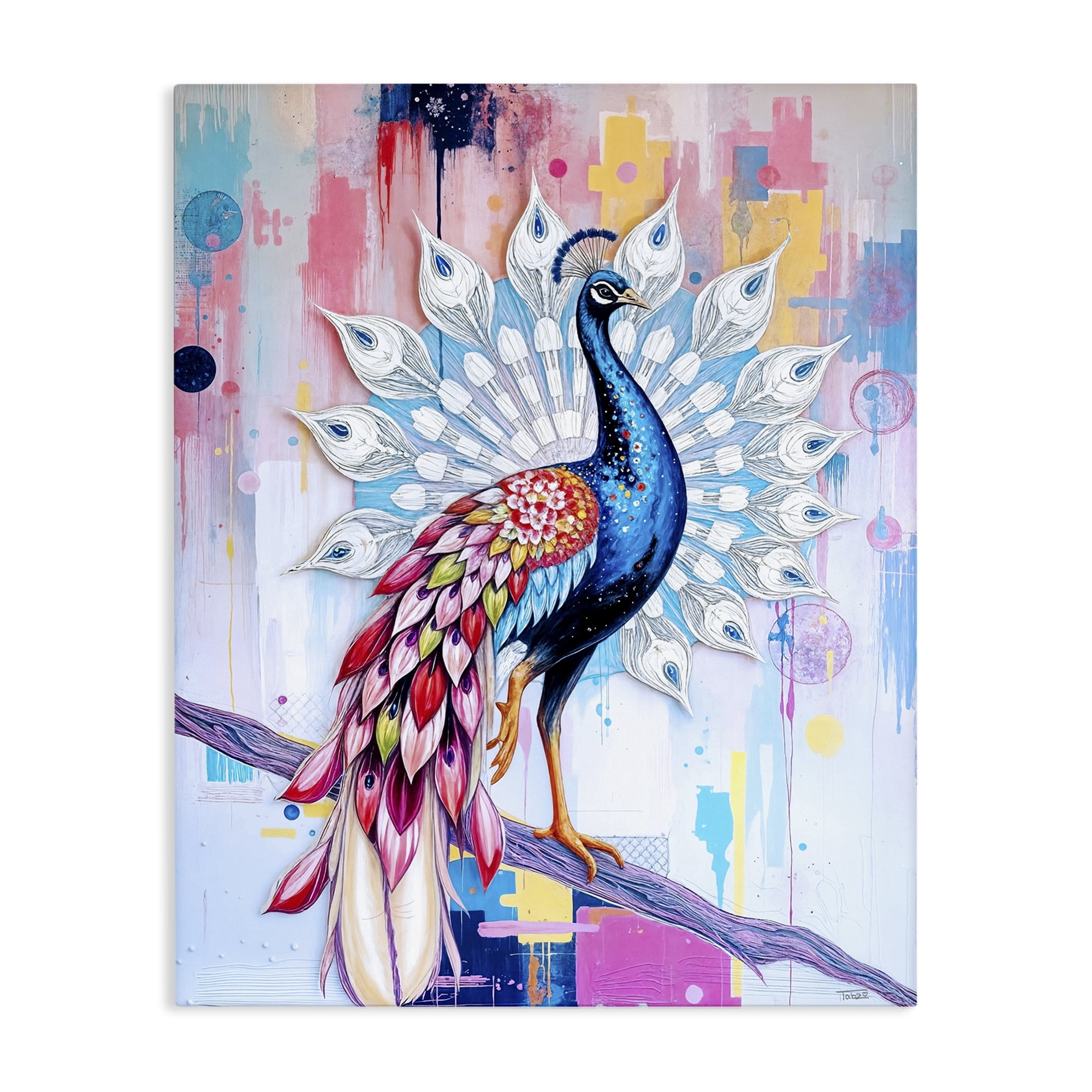 Stupell Industries Radiant Peacock on Branch Canvas Wall Art, design by Tabz Jones