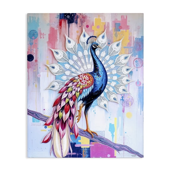 Stupell Industries Radiant Peacock on Branch Canvas Wall Art, design by Tabz Jones