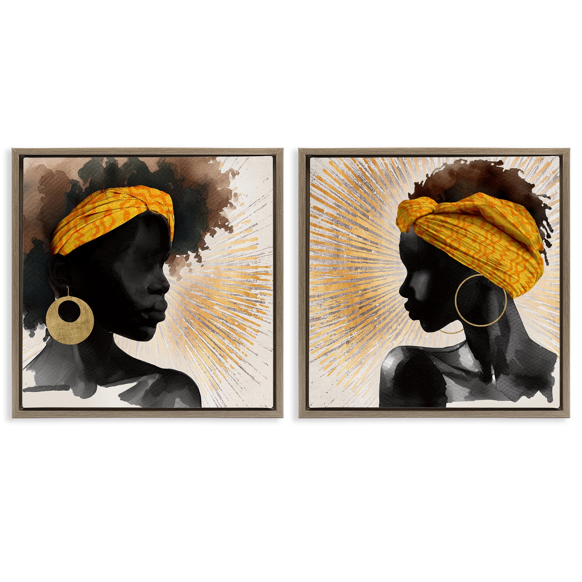 Stupell Industries Radiant Portraits Of Women 2 Piece Brown Framed Floater Canvas Set, design by CAD Designs