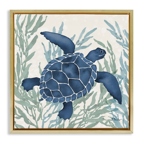 Stupell Industries Radiant Sea Life Tortoise Gold Framed Floater Canvas Wall Art design by Paul Brent, 18 x 18