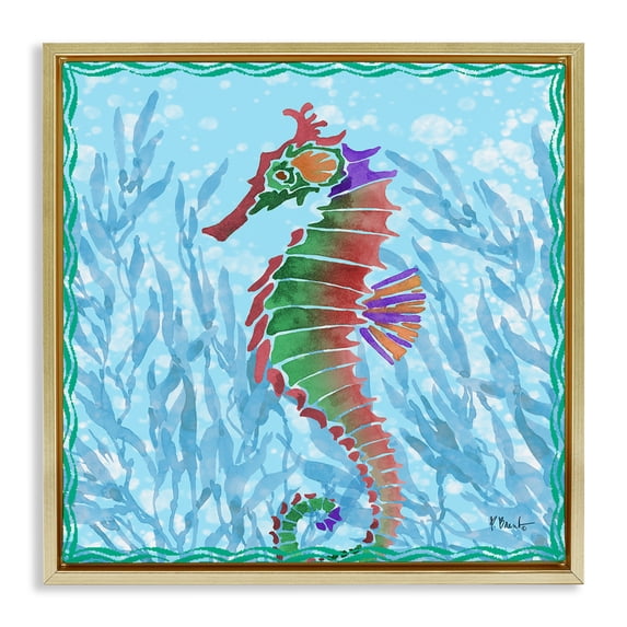 Stupell Industries Tropical Radiant Seahorse & Seaweed Gold Floating Frame Canvas Art, 25 x 25, by Paul Brent