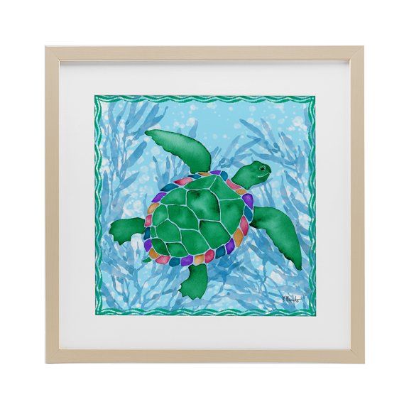 Stupell Industries Radiant Sealife Turtle Birch Framed Print Under Glass design by Paul Brent, 16 x 16