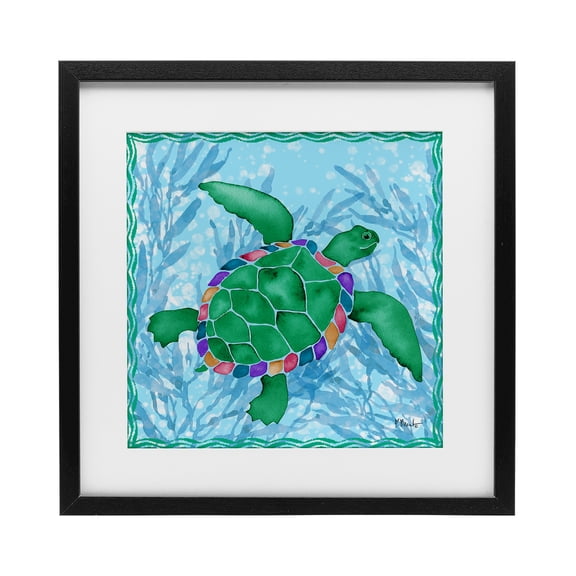 Stupell Industries Radiant Sealife Turtle Black Framed Print Under Glass design by Paul Brent, 16 x 16