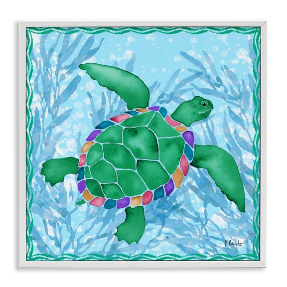 Stupell Industries Radiant Sealife Turtle White Framed Giclee Art design by Paul Brent, 24 x 24