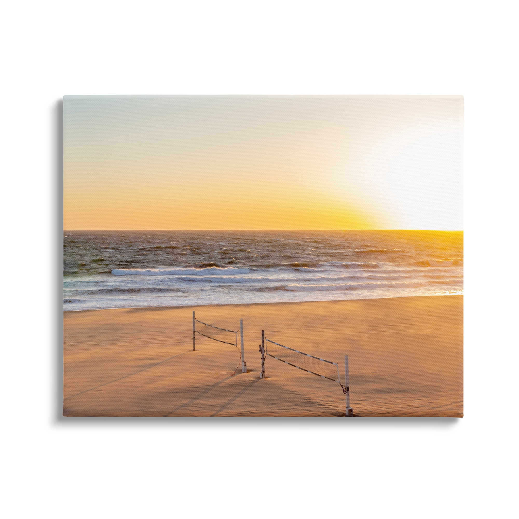 Stupell Industries Radiant Sunset Beach Volleyball Nets Ocean Shoreline Photograph Gallery Wrapped Canvas Print Wall Art, Design by Jeff Poe Photography