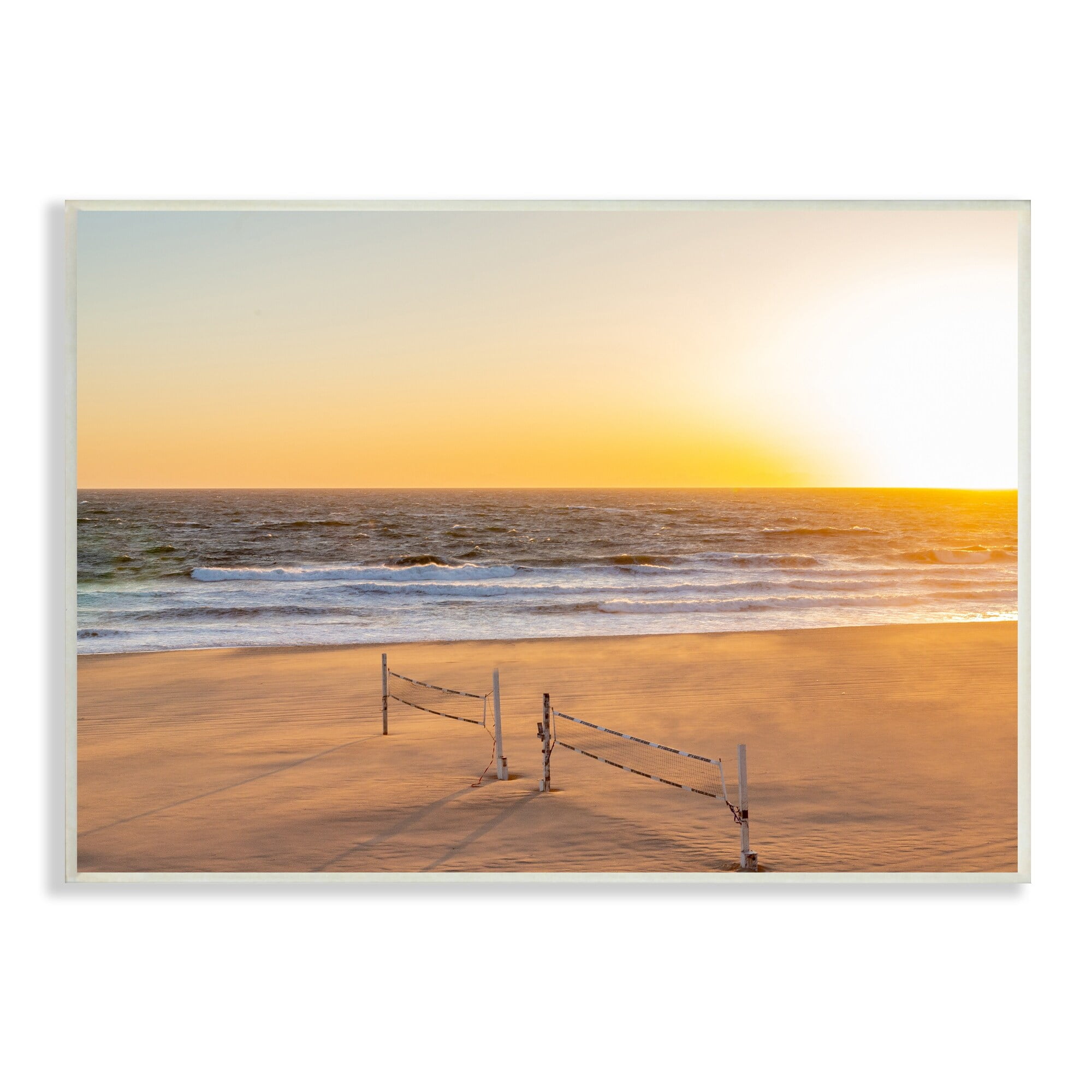 Stupell Industries Radiant Sunset Beach Volleyball Nets Ocean Shoreline Photograph Unframed Art Print Wall Art, Design by Jeff Poe Photography