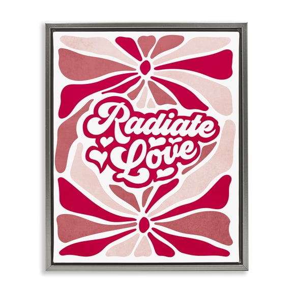 Stupell Industries Radiate Love Groovy Pattern Quotes and Sayings Painting Gray Floater Framed Canvas Art Print Wall Art, 17 x 21