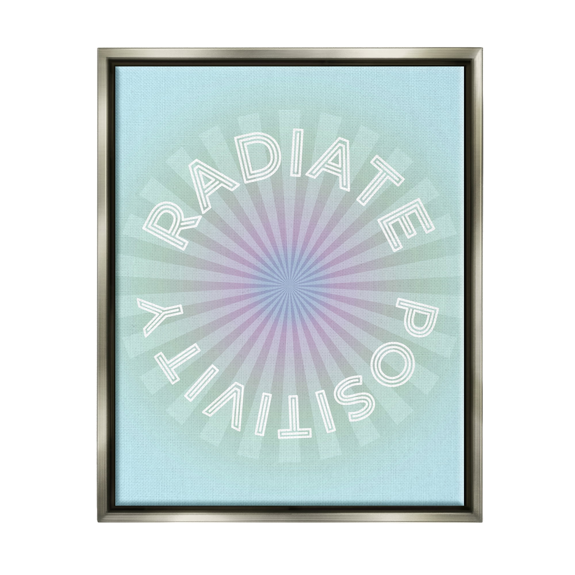 Stupell Industries Radiate Positivity Blue Geometric Religious Painting Gray Floater Framed Art Print Wall Art