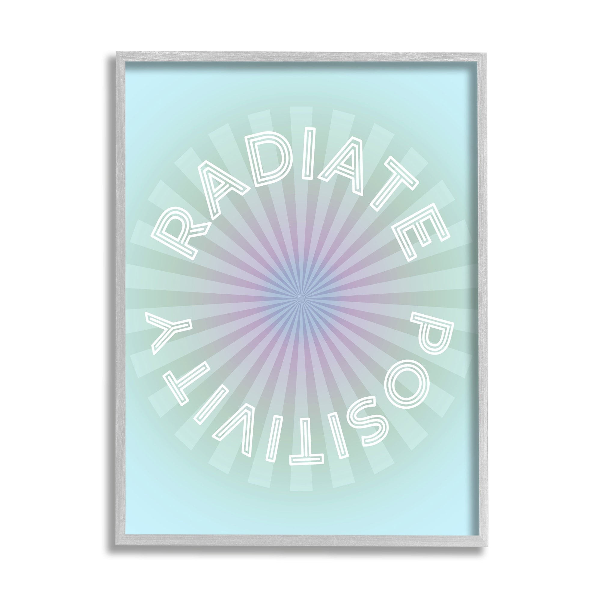 Stupell Industries Radiate Positivity Blue Geometric Religious Painting Gray Framed Art Print Wall Art