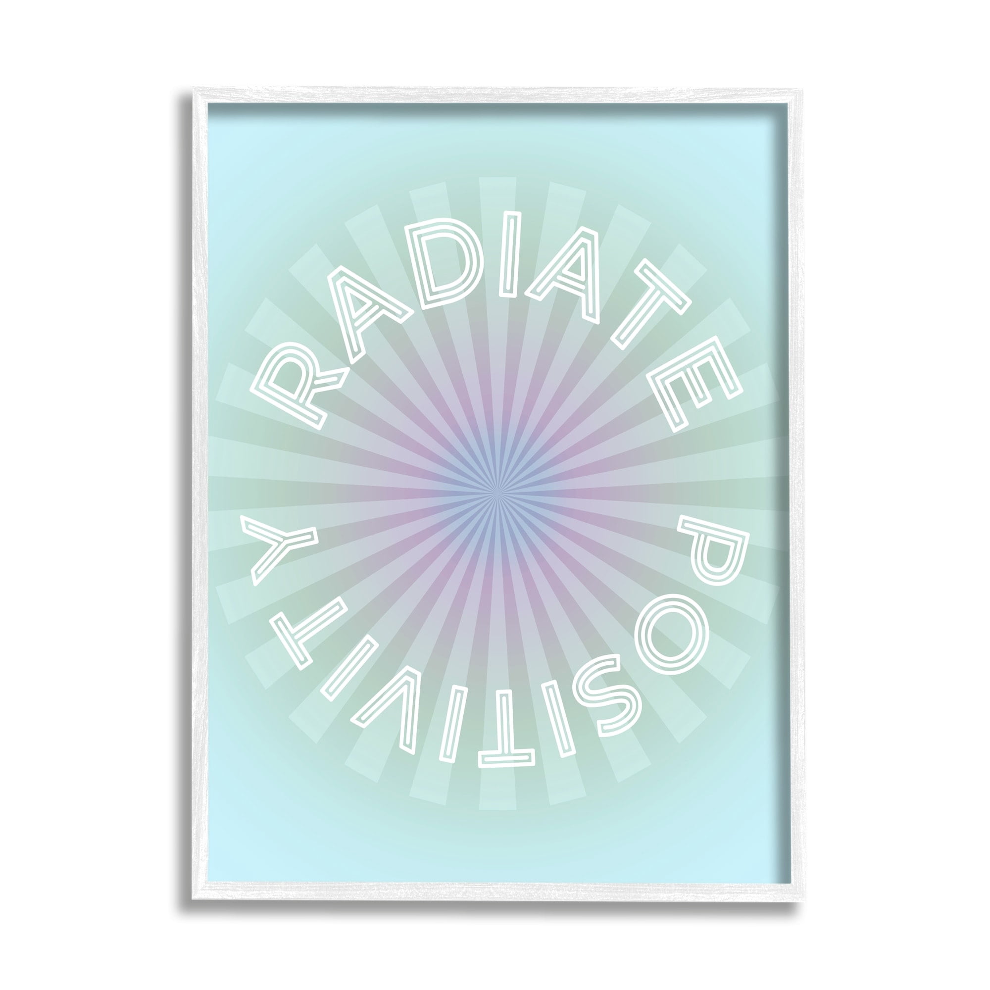 Stupell Industries Radiate Positivity Blue Geometric Religious Painting White Framed Art Print Wall Art