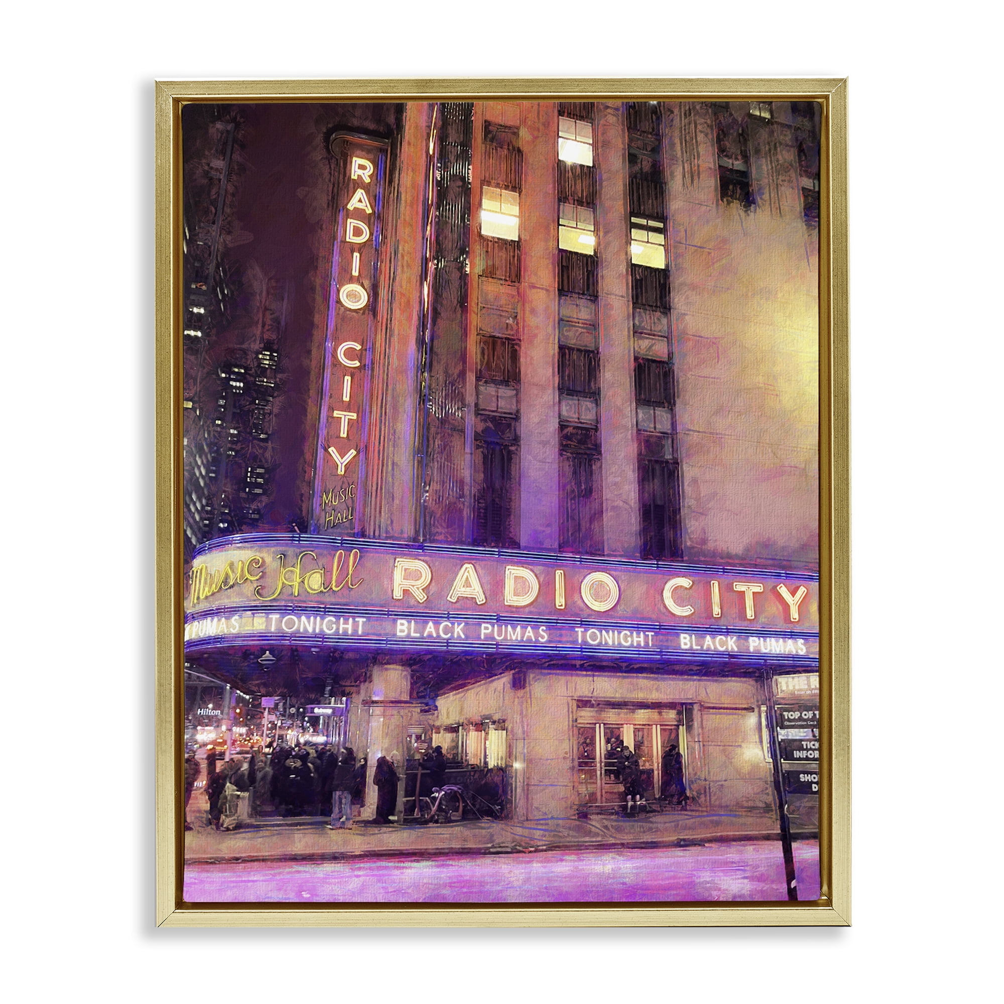 Stupell Industries Radio City Music Hall Gold Framed Floater Canvas Wall Art, design by Grotto Studios