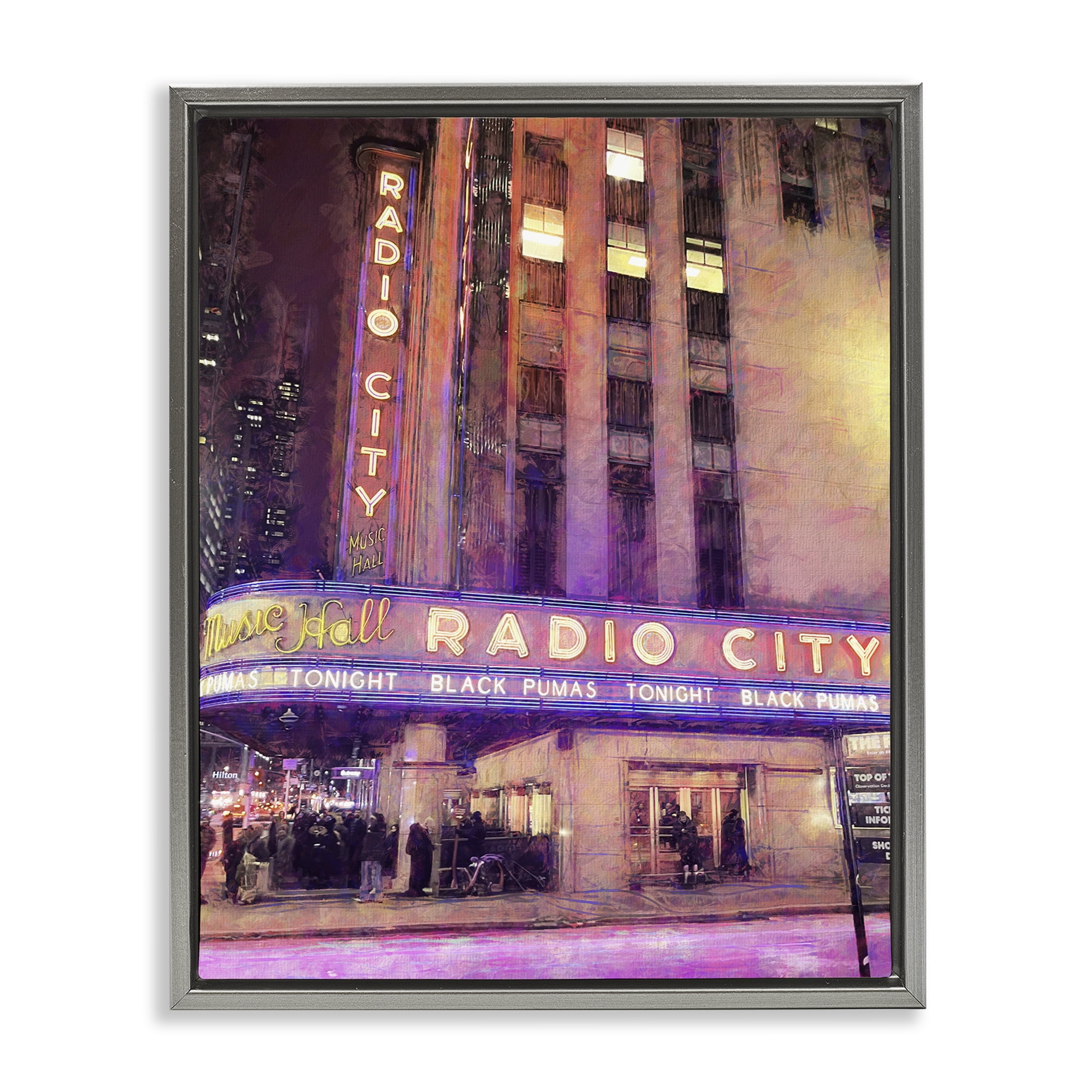 Stupell Industries Radio City Music Hall Gray Framed Floater Canvas Wall Art, design by Grotto Studios