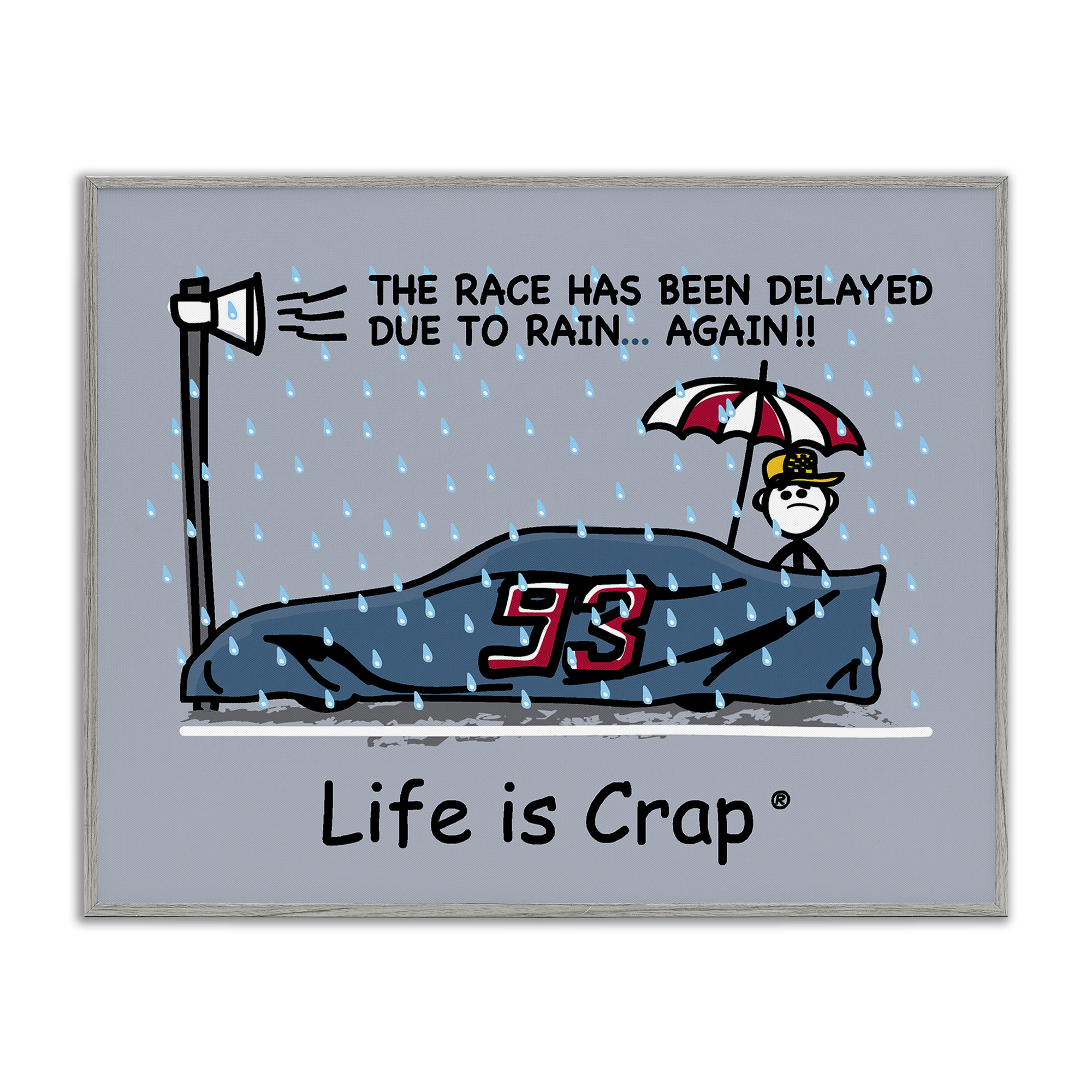 Stupell Industries Rain Delayed Race Novelty & Humor Painting Gray Framed Art Print Wall Art, 14 x 11