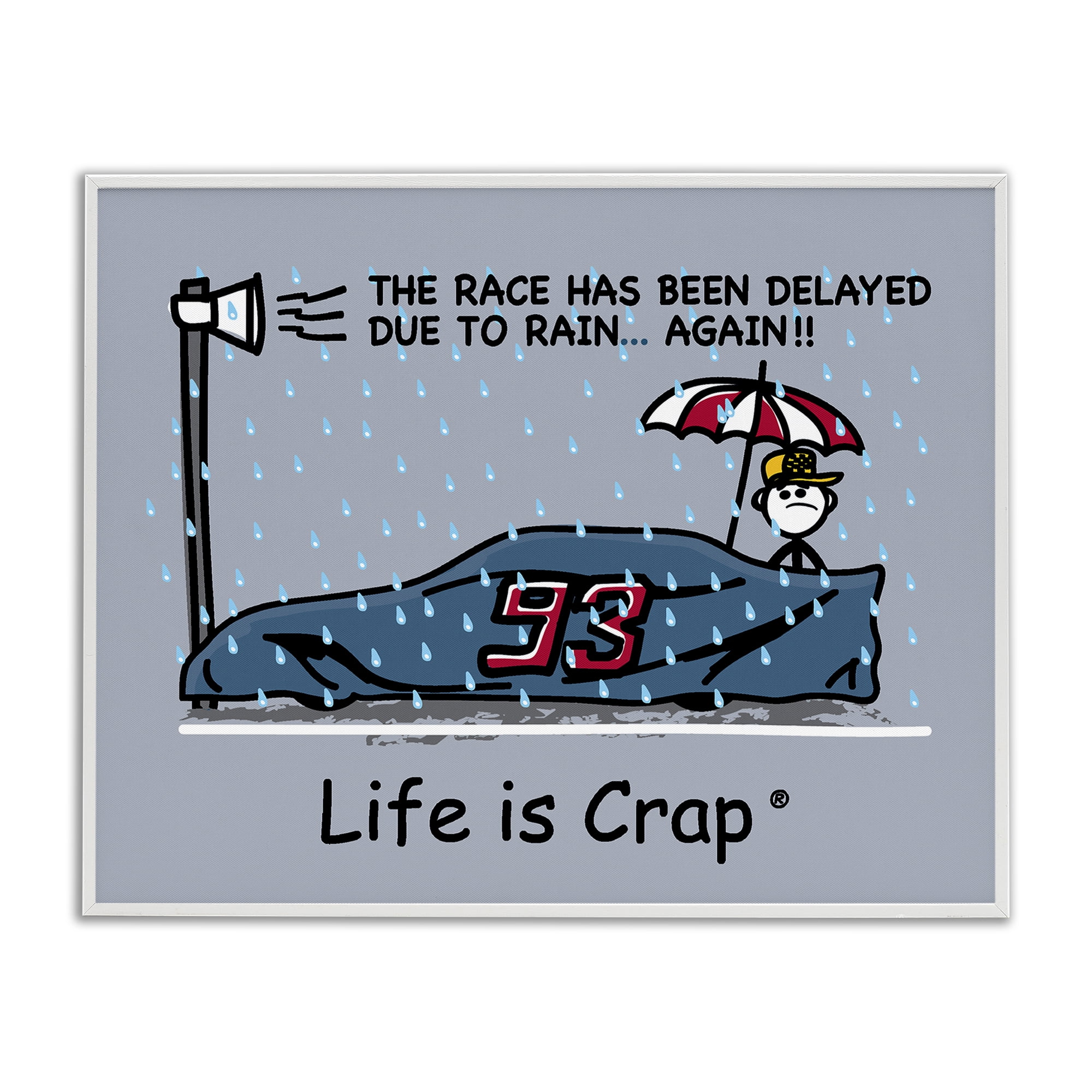 Stupell Industries Rain Delayed Race Novelty & Humor Painting White Framed Art Print Wall Art, 30 x 24