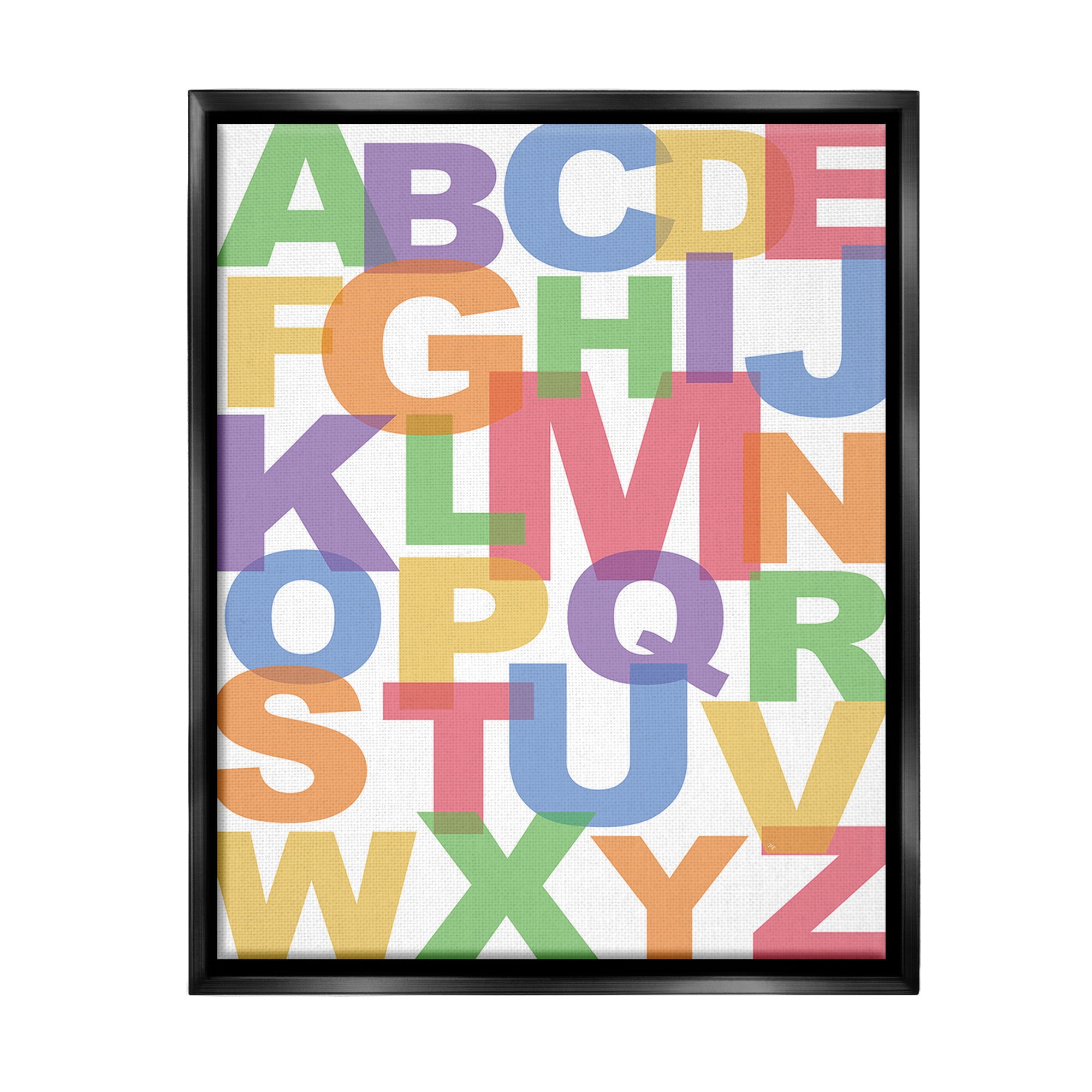 Stupell Industries Rainbow Alphabet Typography Typography Painting Black Floater Framed Canvas Art Print Wall Art, 25 x 31
