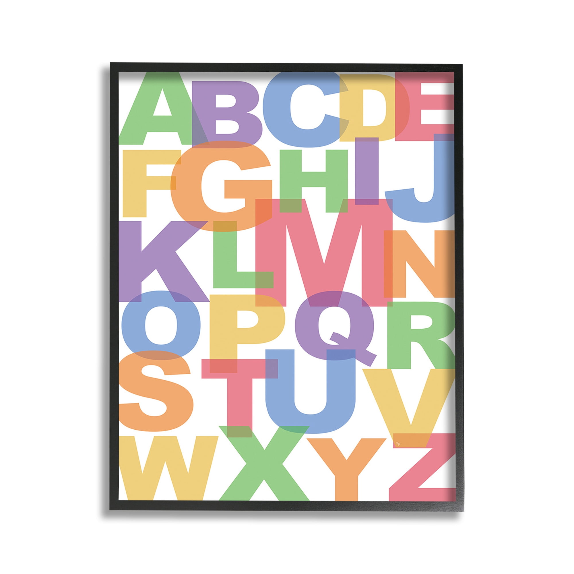 Stupell Industries Rainbow Alphabet Typography Typography Painting Black Framed Art Print Wall Art, 11 x 14
