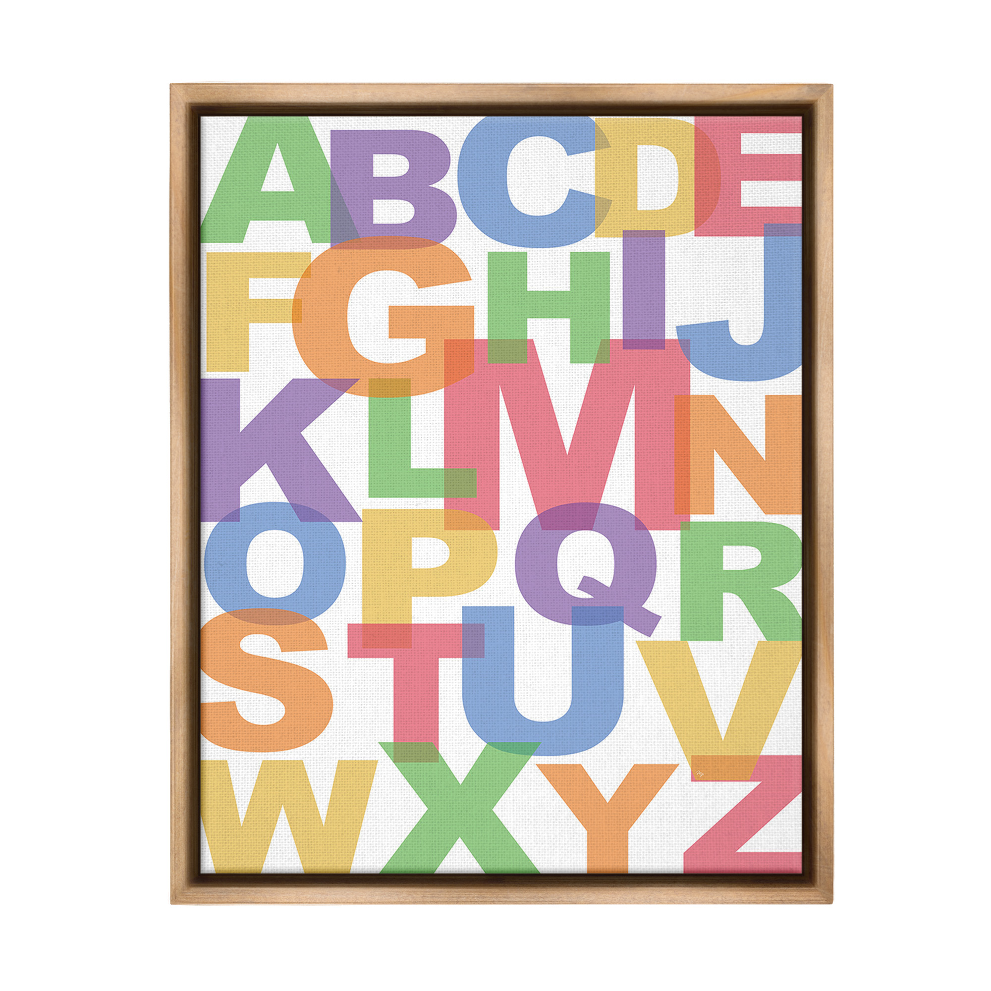 Stupell Industries Rainbow Alphabet Typography Typography Painting Brown Floater Framed Canvas Art Print Wall Art, 25 x 31