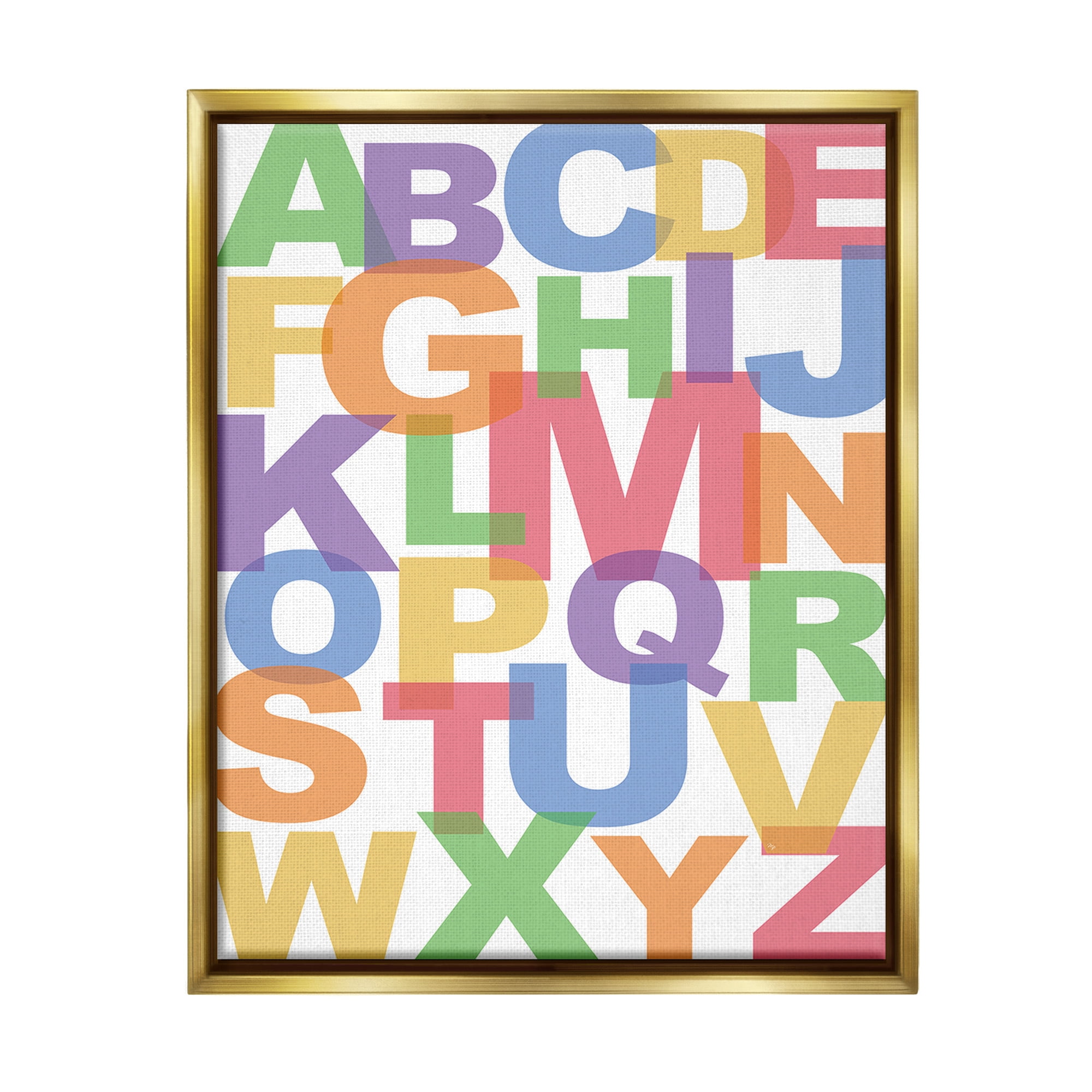 Stupell Industries Rainbow Alphabet Typography Typography Painting Gold Floater Framed Canvas Art Print Wall Art, 17 x 21