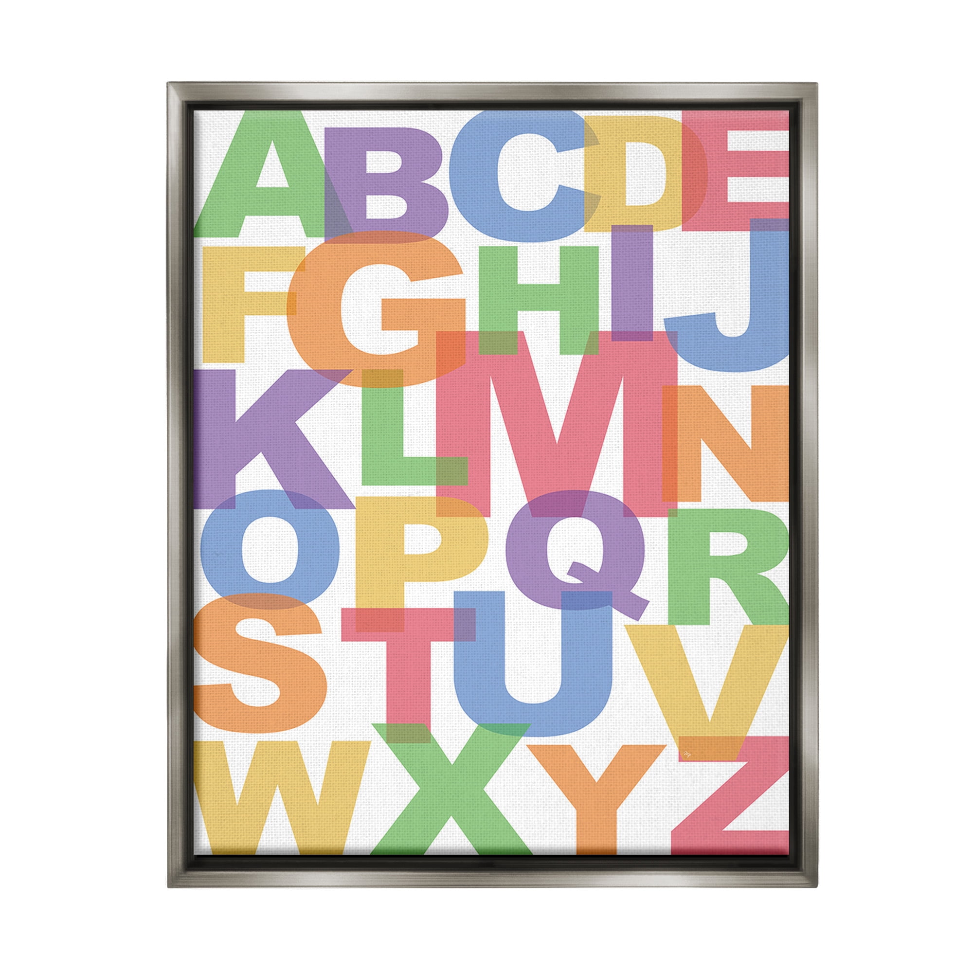 Stupell Industries Rainbow Alphabet Typography Typography Painting Gray Floater Framed Canvas Art Print Wall Art, 17 x 21