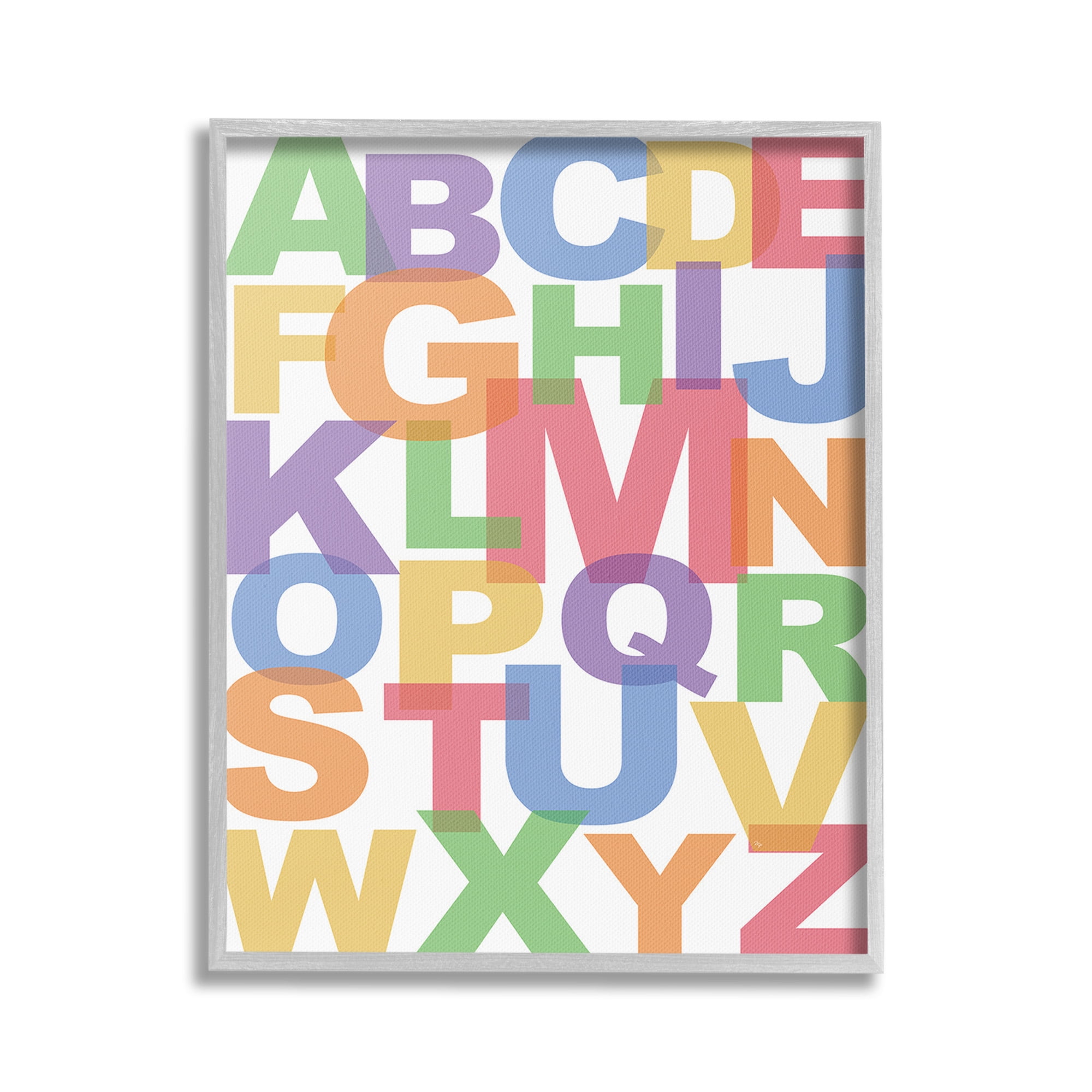 Stupell Industries Rainbow Alphabet Typography Typography Painting Gray Framed Art Print Wall Art, 16 x 20