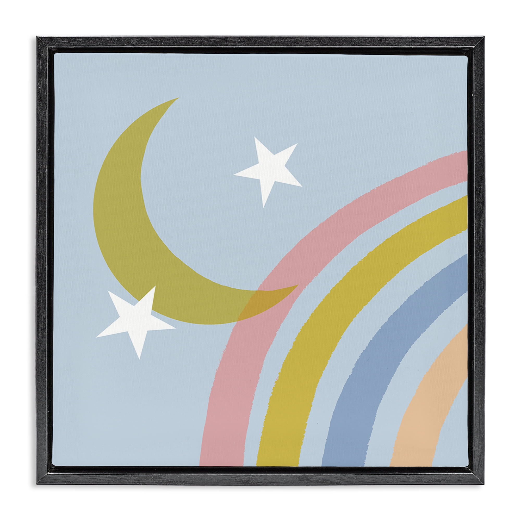 Stupell Industries Rainbow And Moon Shape Landscape & Nature Painting Black Floater Framed Canvas Art Print Wall Art, 18 x 18