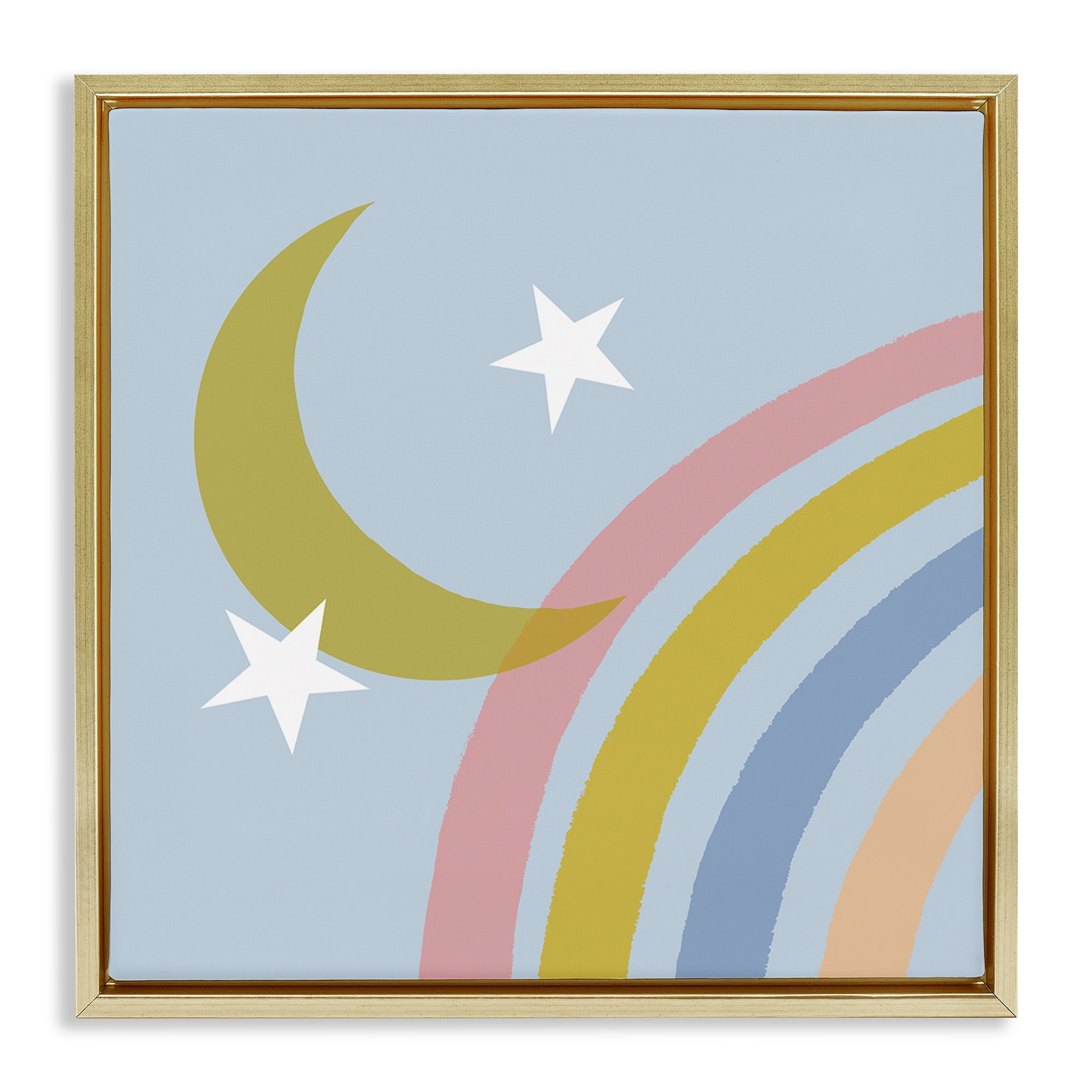 Stupell Industries Rainbow And Moon Shape Landscape & Nature Painting Gold Floater Framed Canvas Art Print Wall Art, 18 x 18
